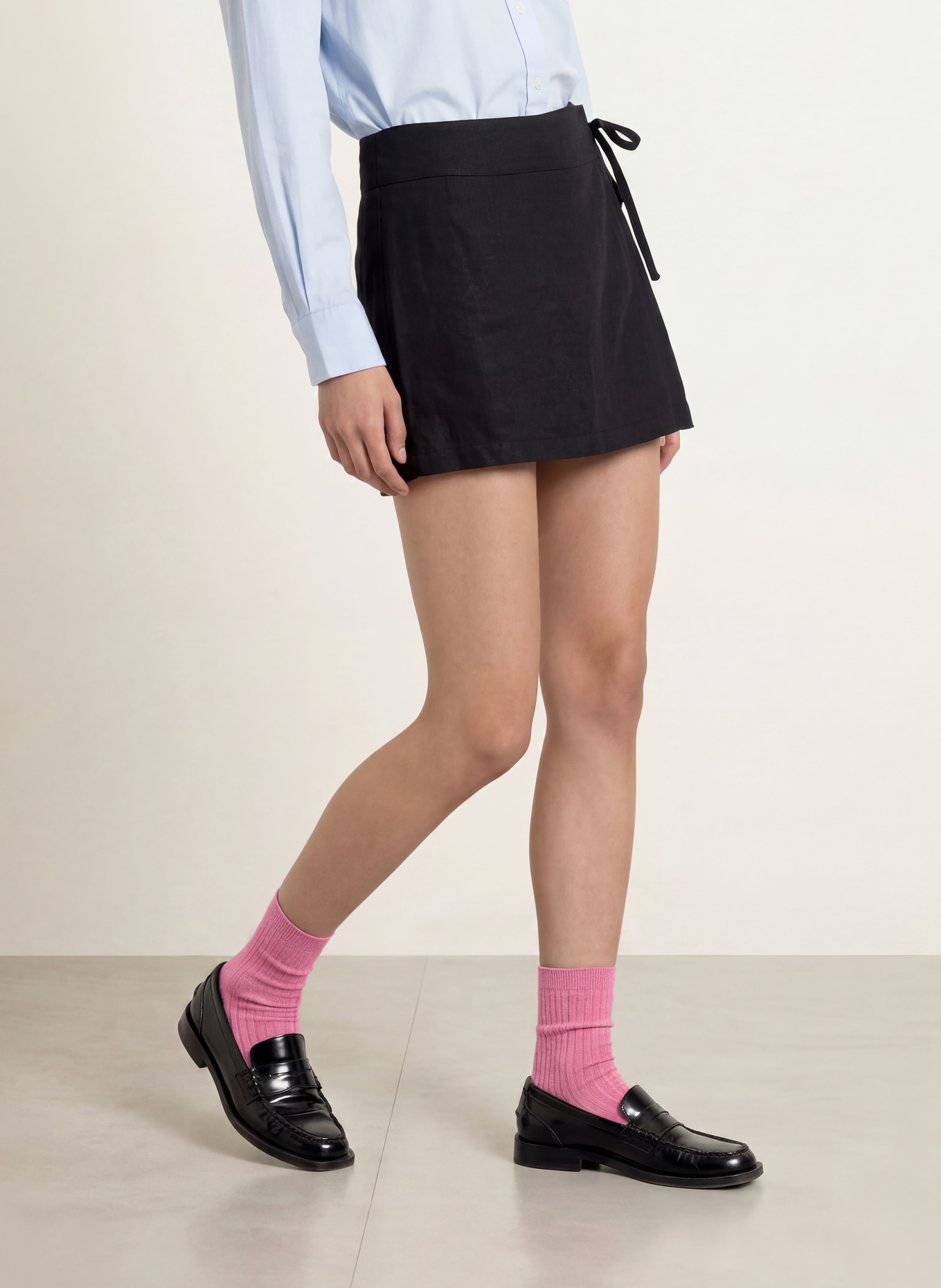 TOMMY JEANS Linen skort: BLACK