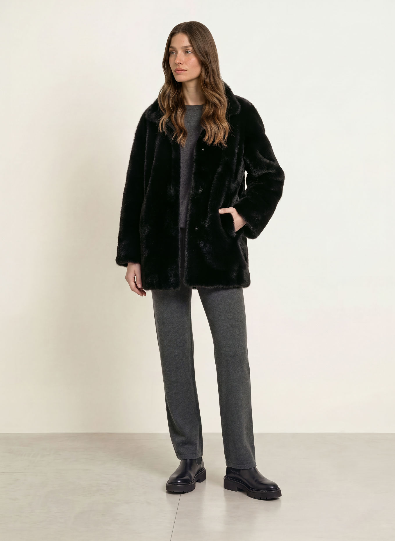 Juvia NOA faux fur coat: DARK GRAY