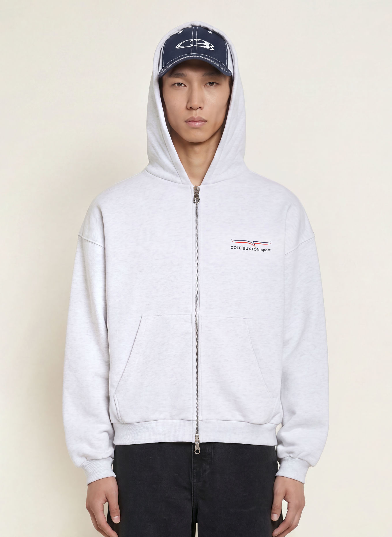 COLE BUXTON Sweat zippé CB SPORT: GRIS CLAIR / ROUGE / BLEU FONCÉ
