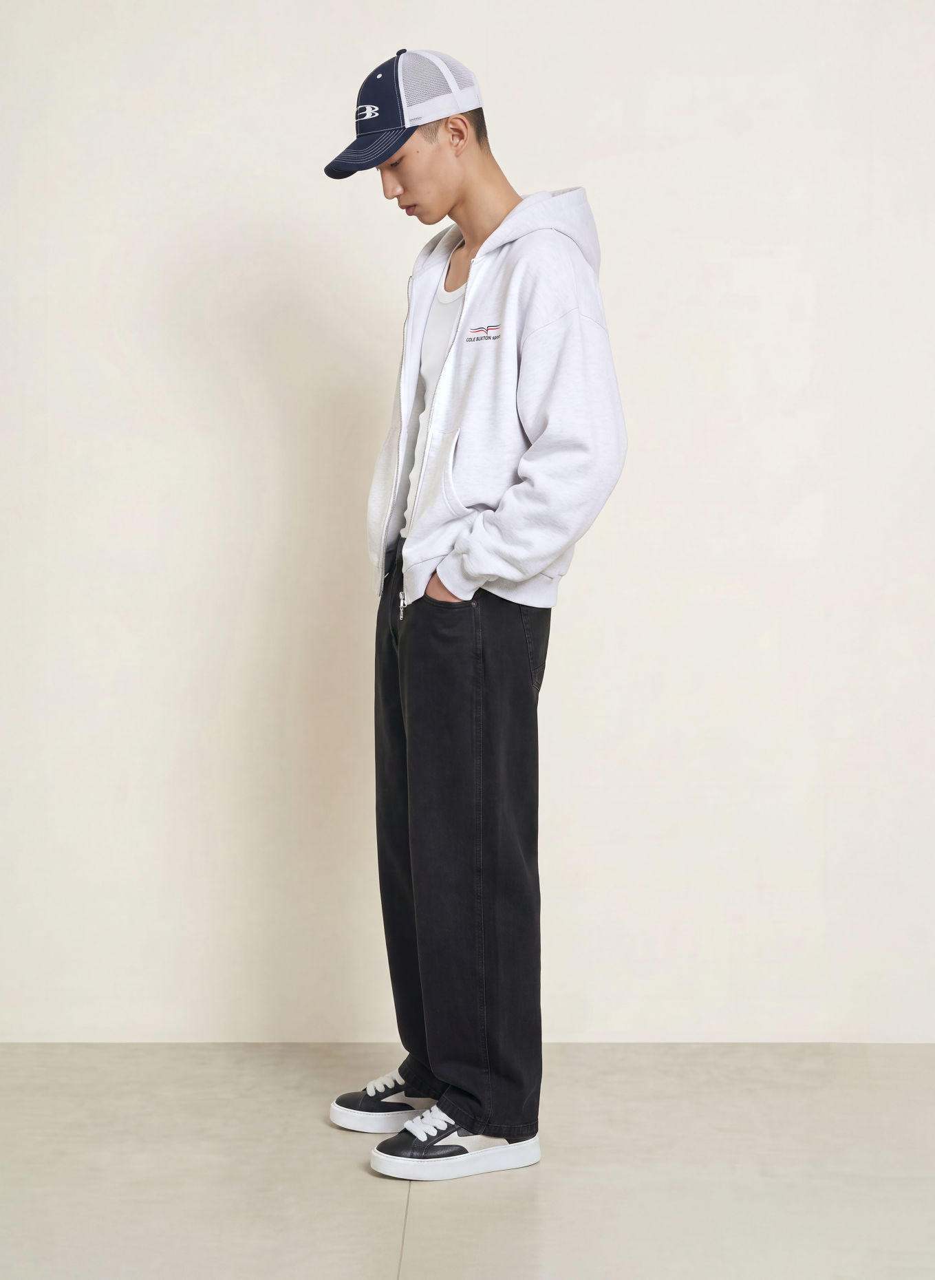 COLE BUXTON Sweat zippé CB SPORT: GRIS CLAIR / ROUGE / BLEU FONCÉ