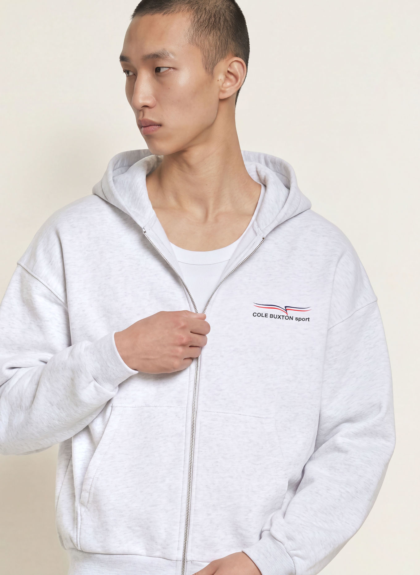 COLE BUXTON Sweat zippé CB SPORT: GRIS CLAIR / ROUGE / BLEU FONCÉ