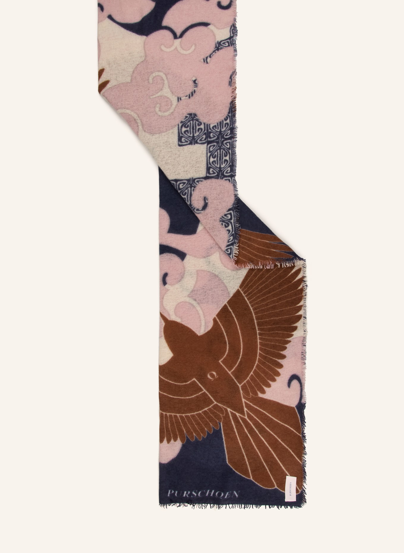 PURSCHOEN Cashmere scarf HIMMELSFLUG: BROWN / ROSE / DARK BLUE