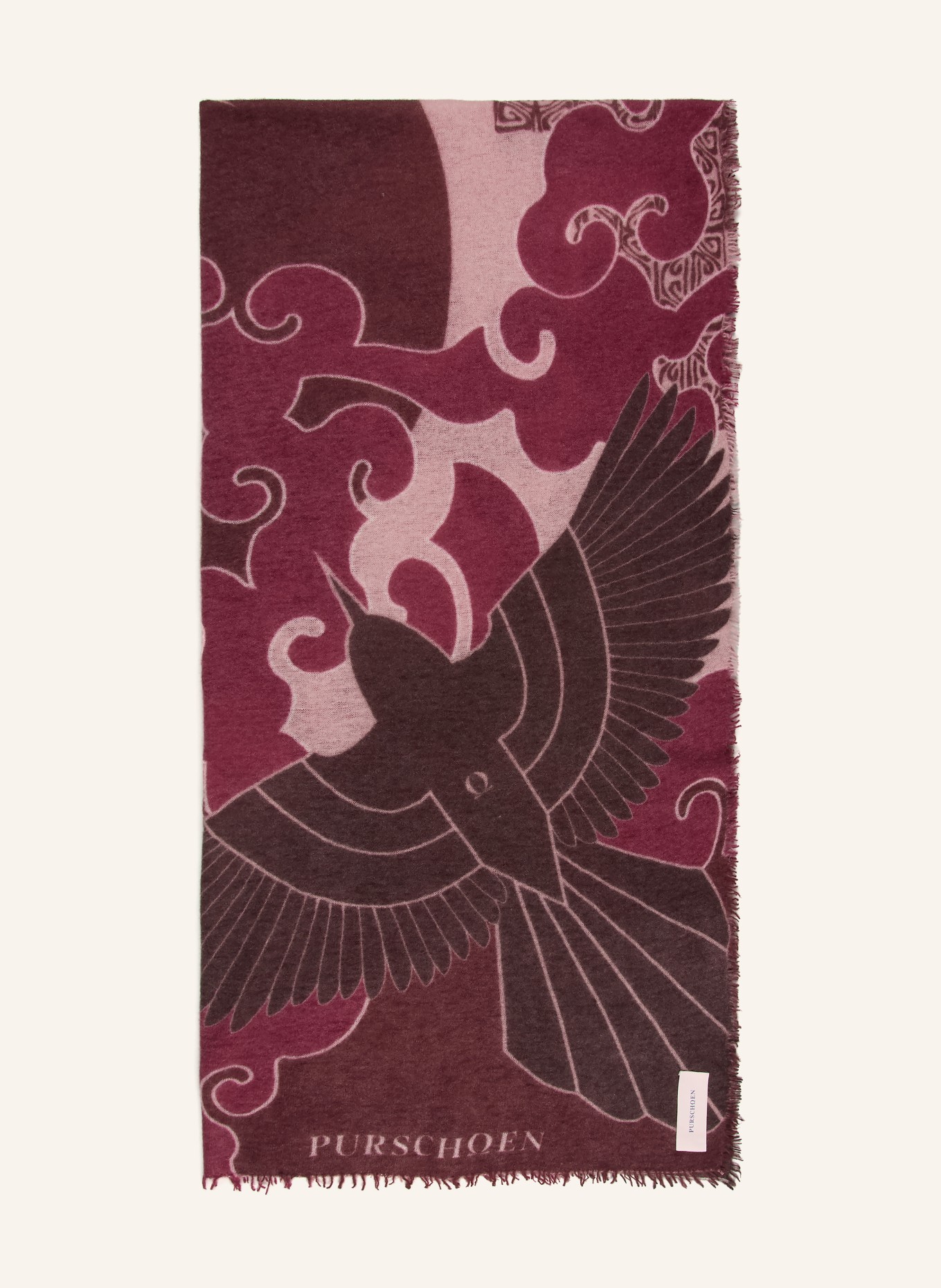 PURSCHOEN Cashmere scarf HIMMELSFLUG: DARK RED / DUSKY PINK / TAUPE