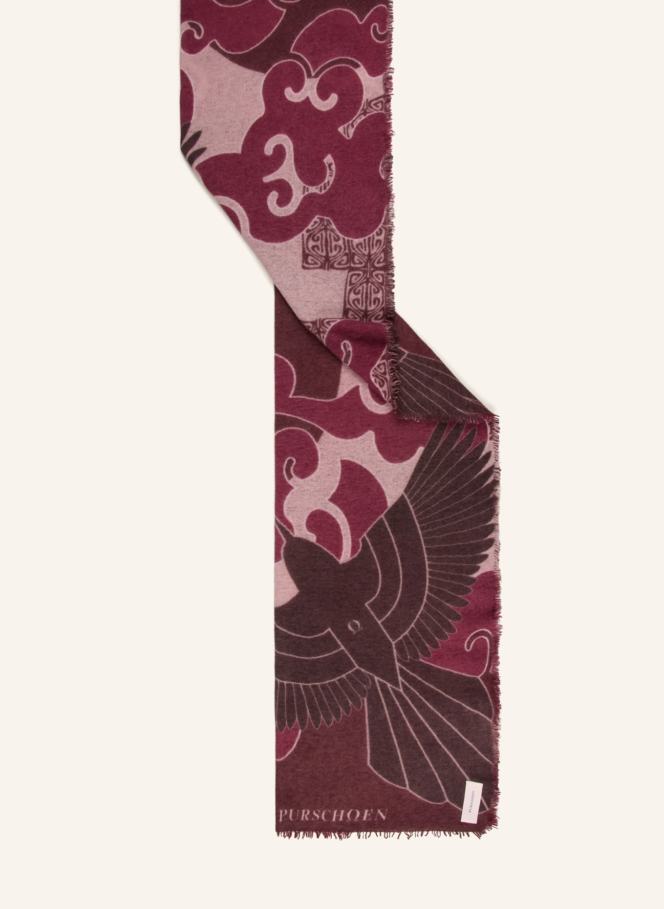 PURSCHOEN Cashmere scarf HIMMELSFLUG: DARK RED / DUSKY PINK / TAUPE