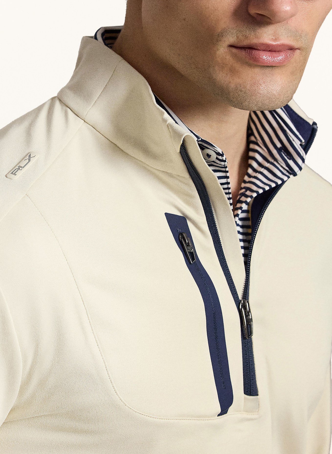 RLX RALPH LAUREN functional shirt: ECRU / DARK BLUE