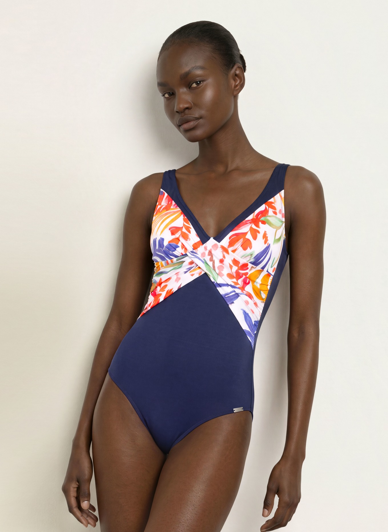 Charmline Maillot de bain PAINTED LEAVES: BLEU FONCÉ / ORANGE / BLANC