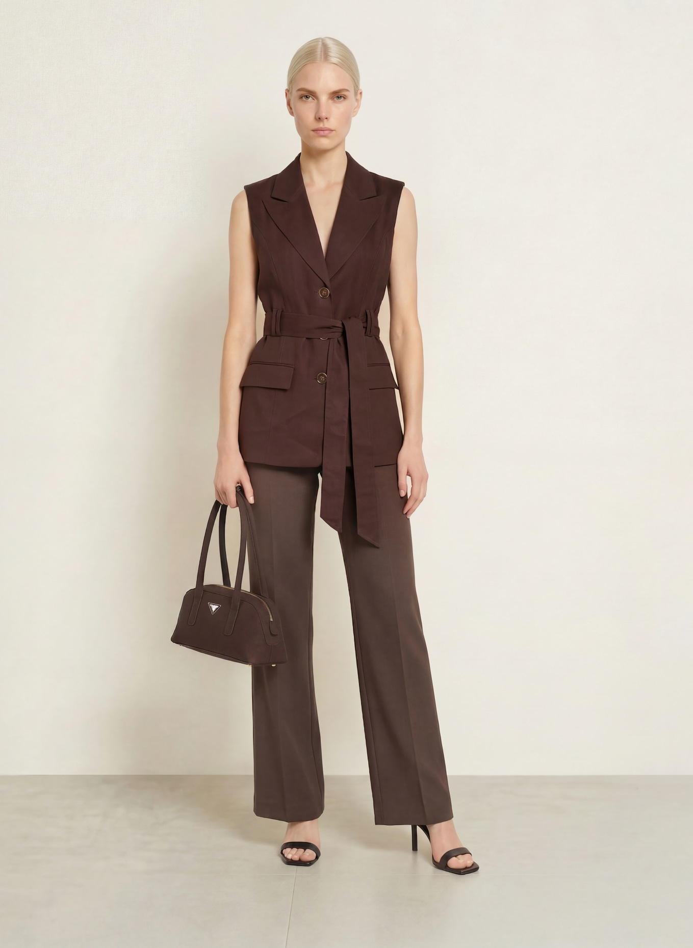 GUESS CARLA linen vest: DARK BROWN