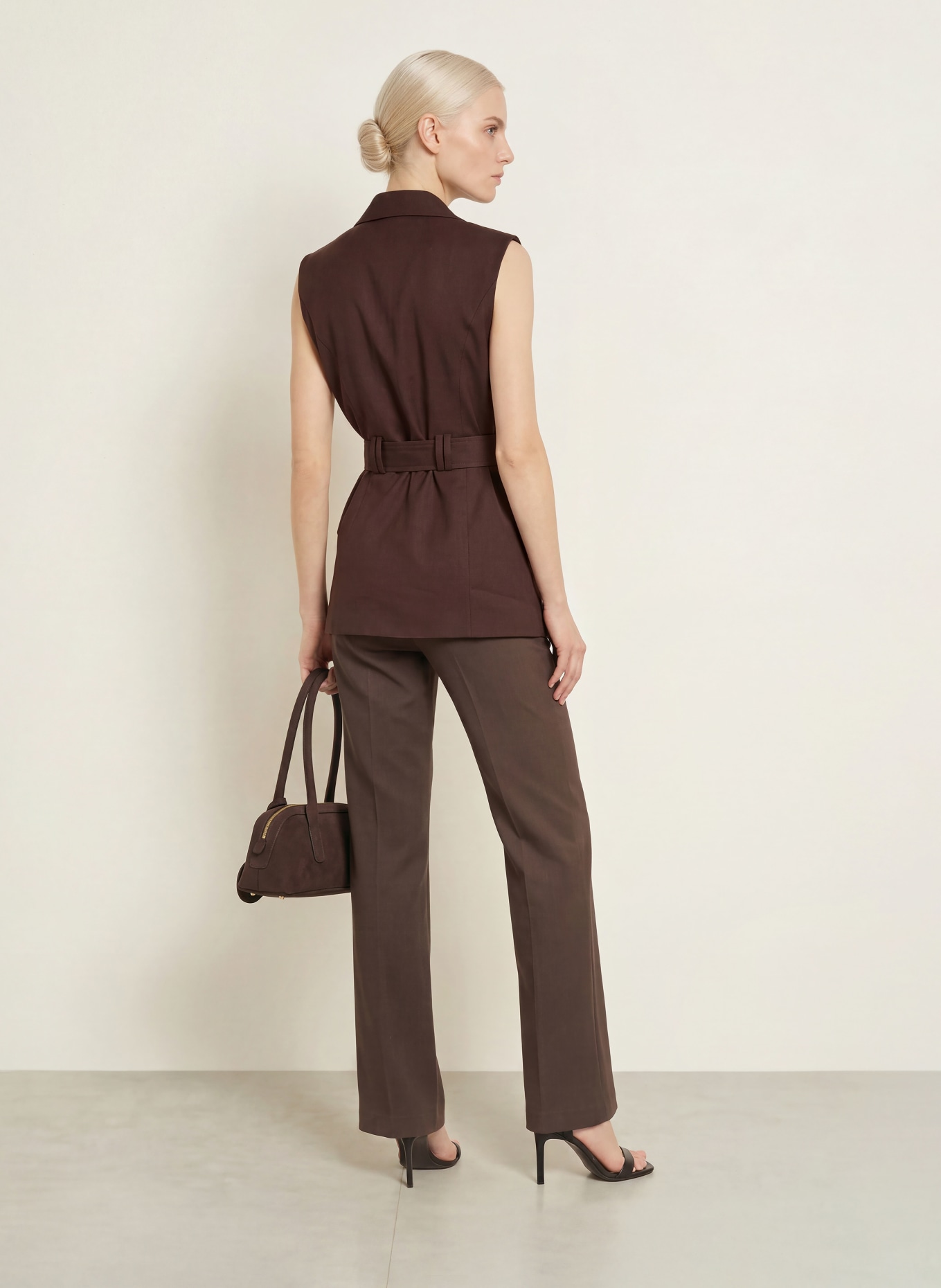 GUESS CARLA linen vest: DARK BROWN