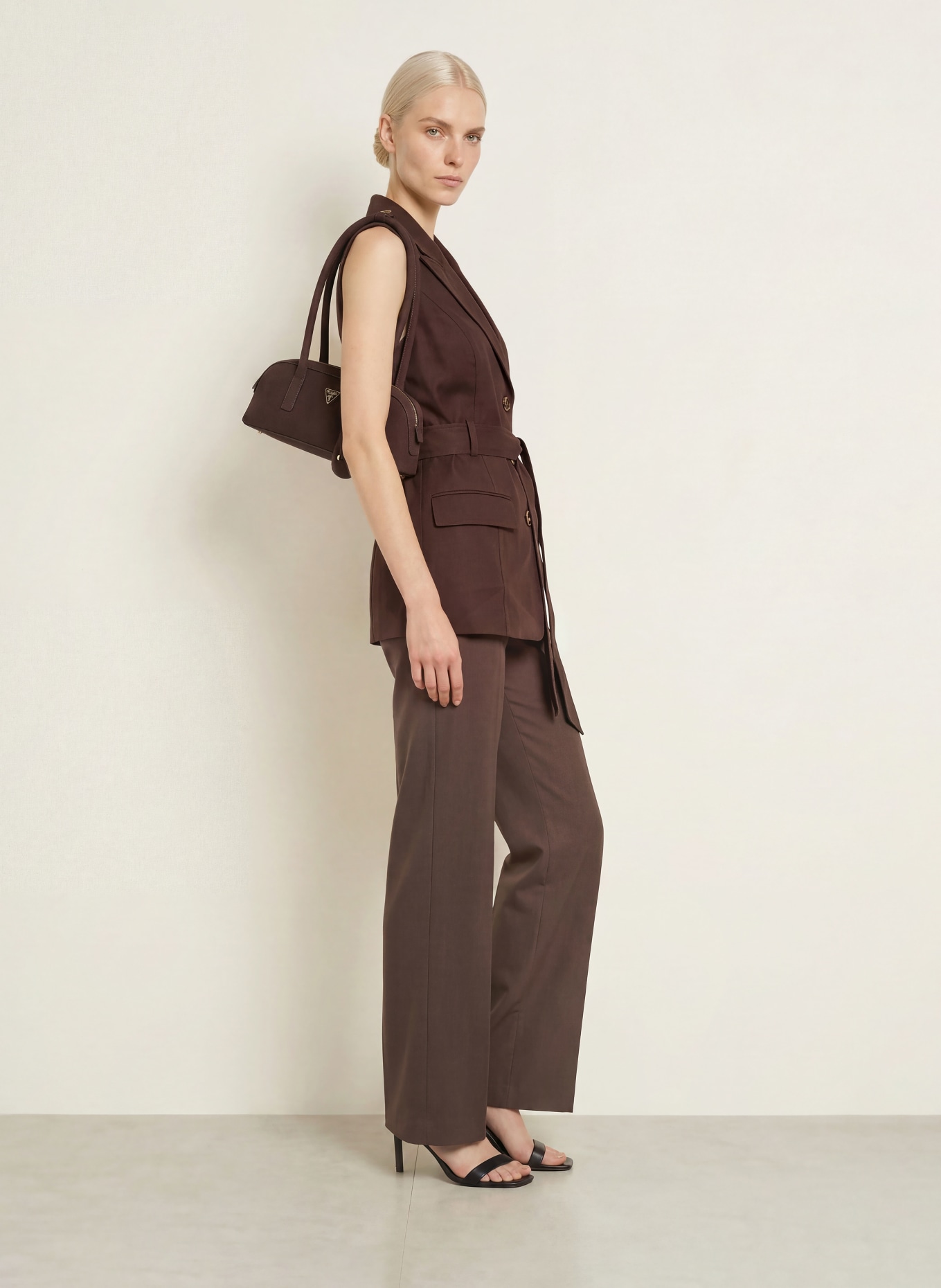 GUESS CARLA linen vest: DARK BROWN