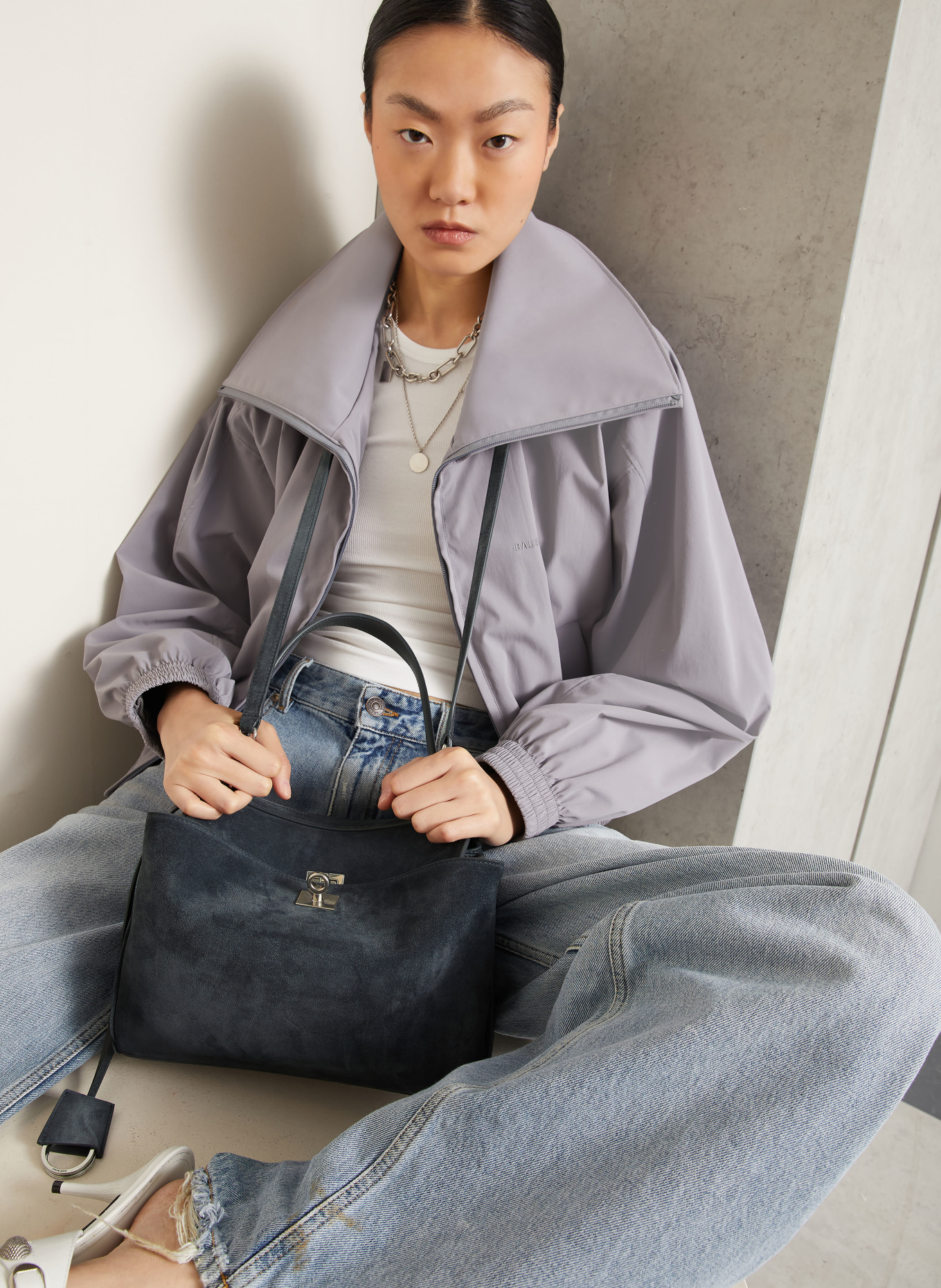 BALENCIAGA Handtasche RODEO SMALL: DUNKELGRAU / SILBER