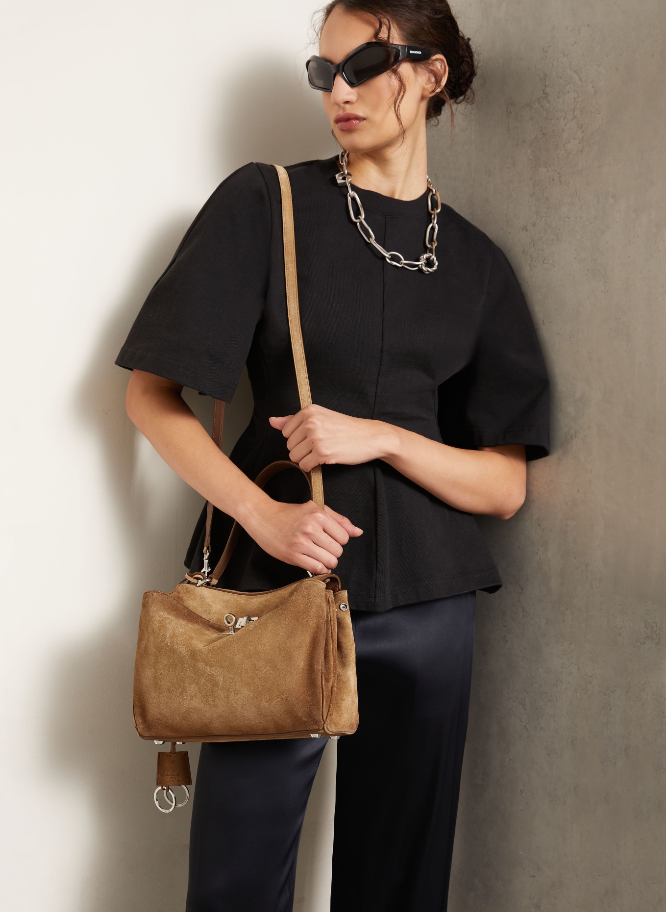 BALENCIAGA Handtasche RODEO SMALL: BRAUN / SILBER