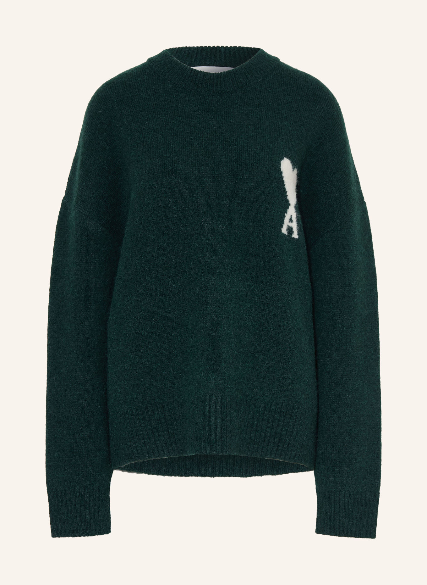 AMI PARIS Pullover mit Alpaka: DUNKELGRÜN / WEISS