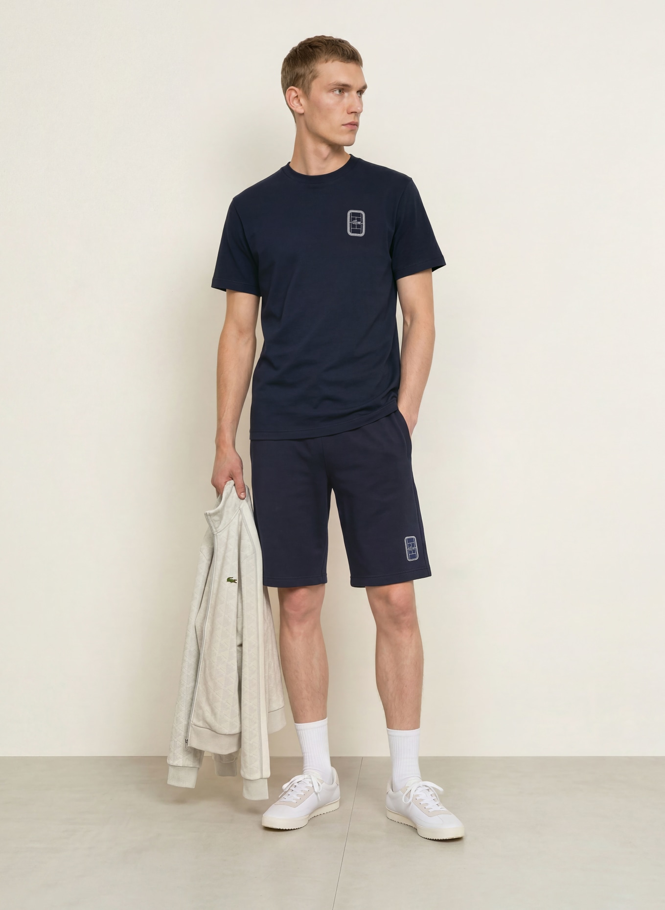 LACOSTE Short en piqué, coupe décontractée: BLEU FONCÉ
