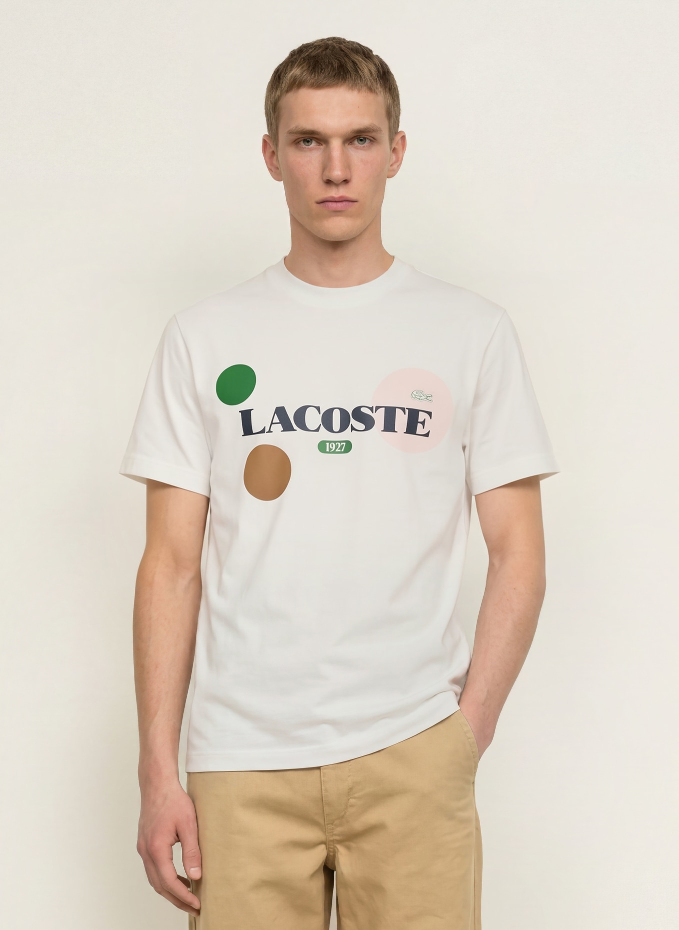 LACOSTE Tricou: ALB / ROZ / VERDE ÎNCHIS