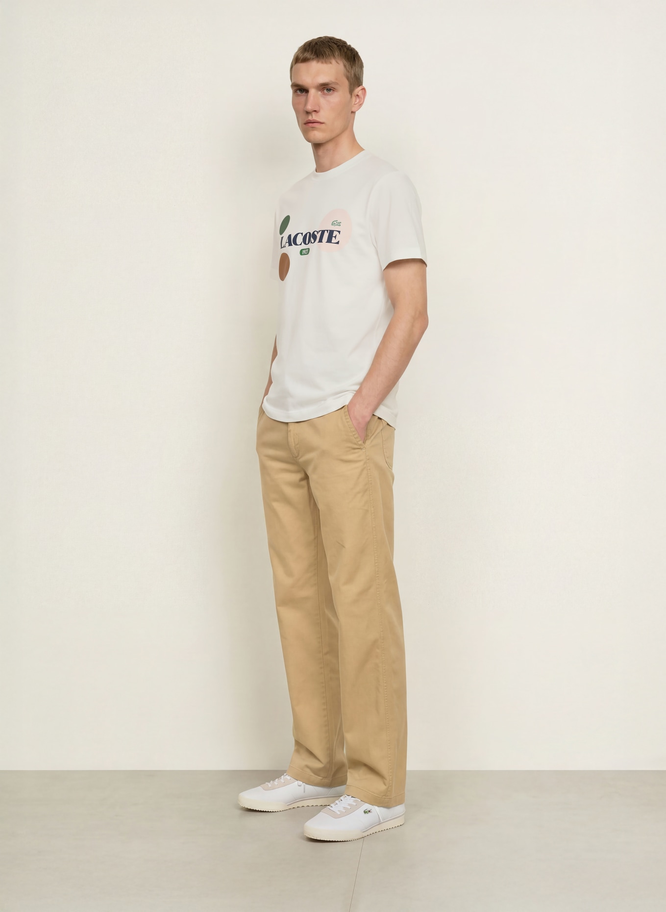 LACOSTE Tricou: ALB / ROZ / VERDE ÎNCHIS