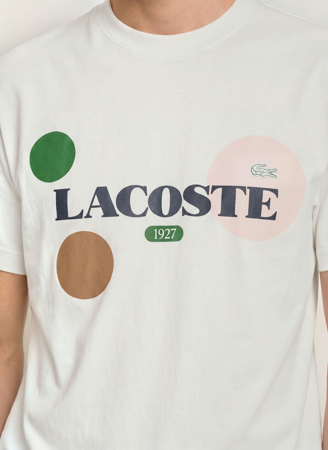 LACOSTE Tricou: ALB / ROZ / VERDE ÎNCHIS