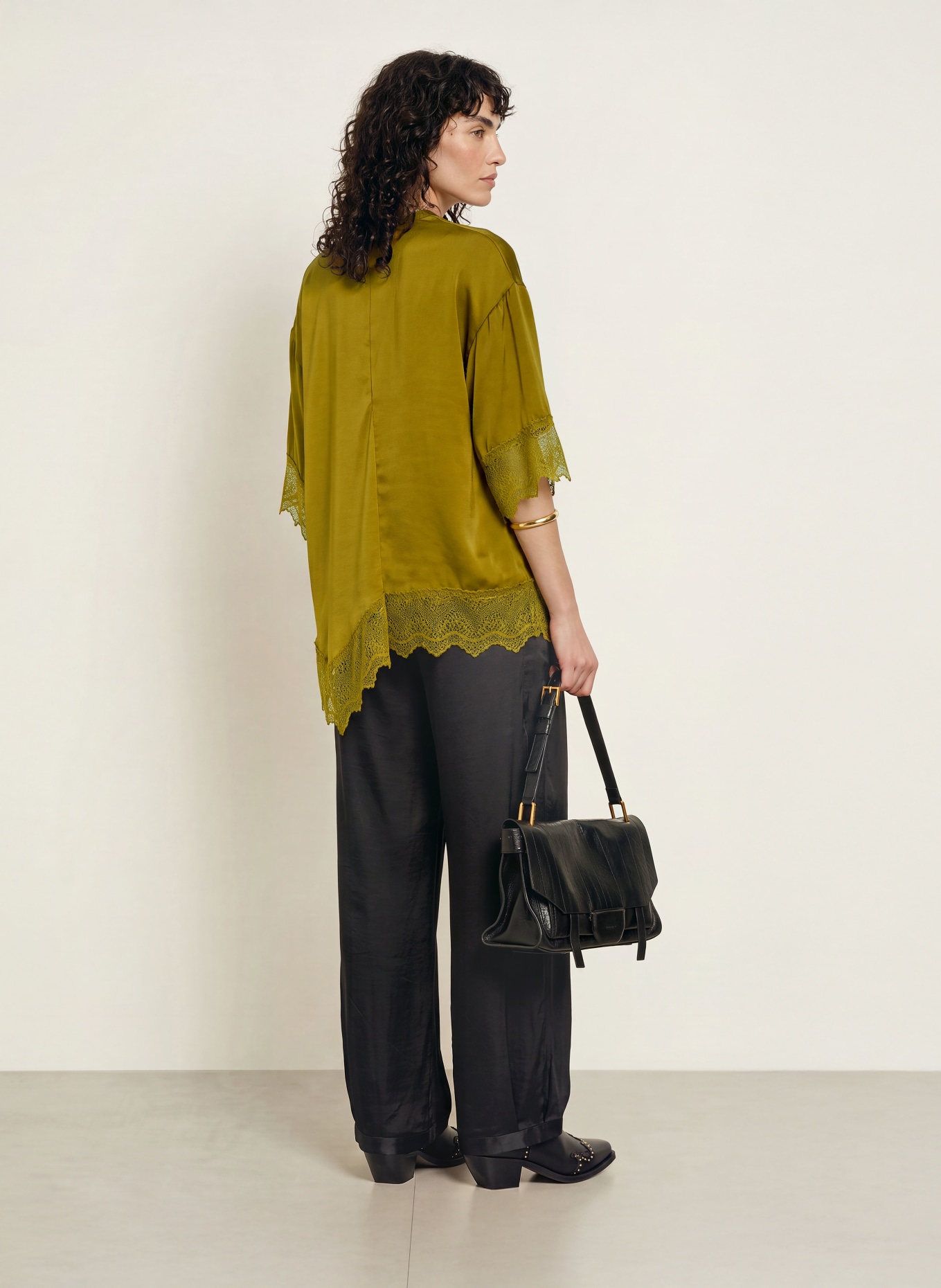 ALLSAINTS LENNY shirt blouse in mixed materials: KHAKI