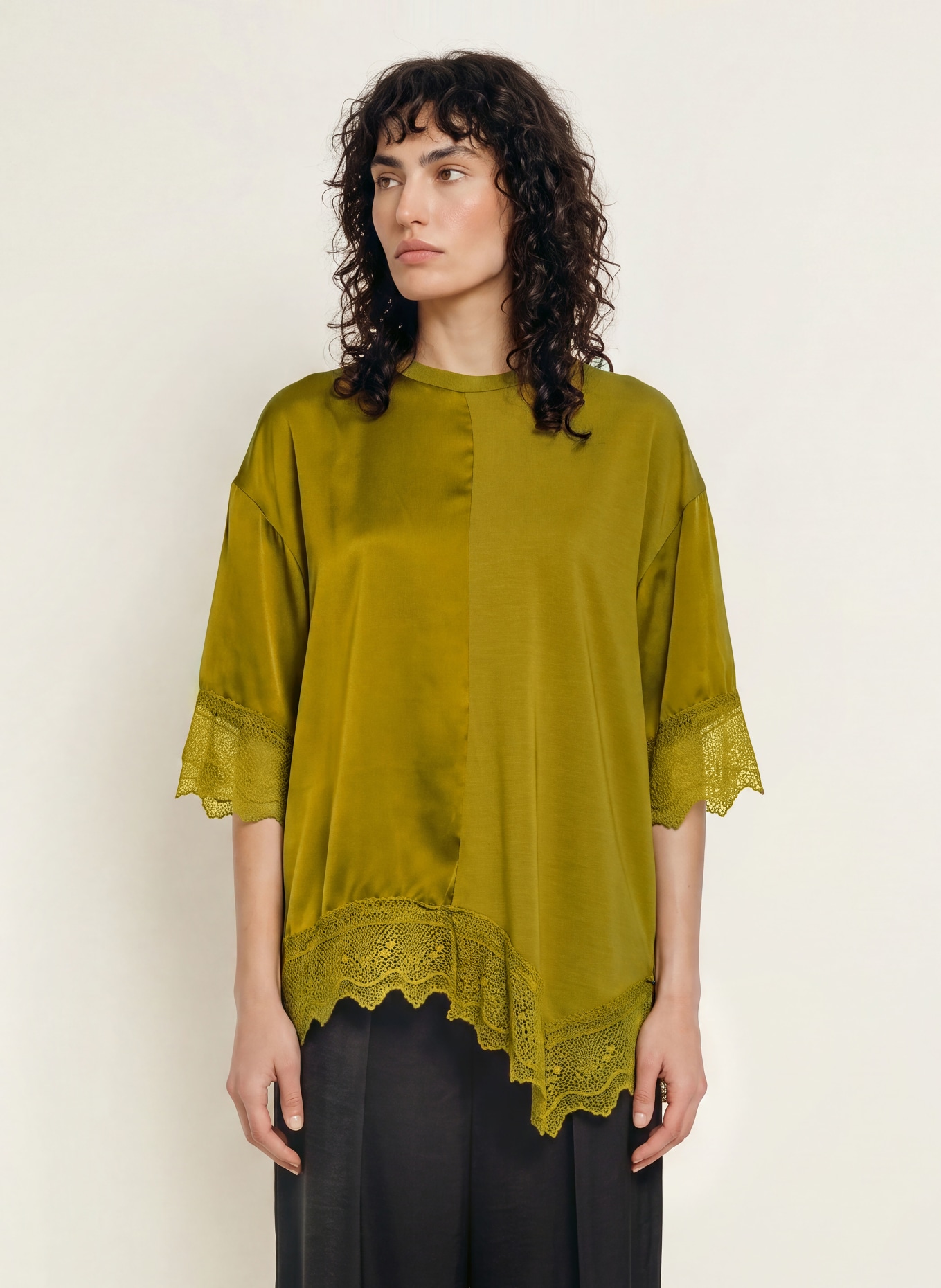 ALLSAINTS LENNY shirt blouse in mixed materials: KHAKI