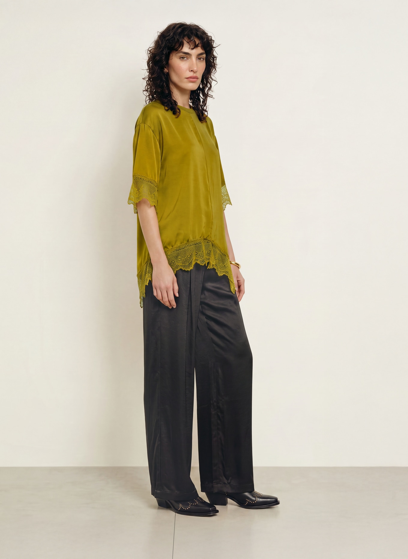 ALLSAINTS LENNY shirt blouse in mixed materials: KHAKI