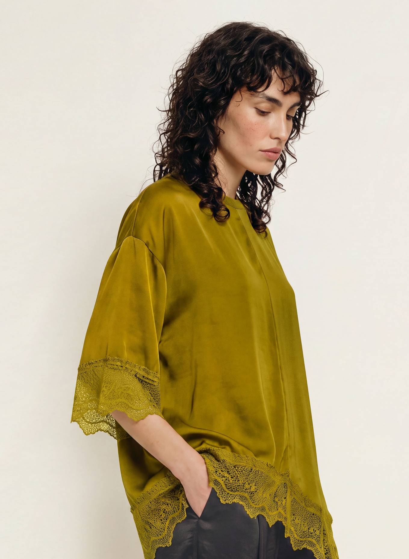 ALLSAINTS LENNY shirt blouse in mixed materials: KHAKI