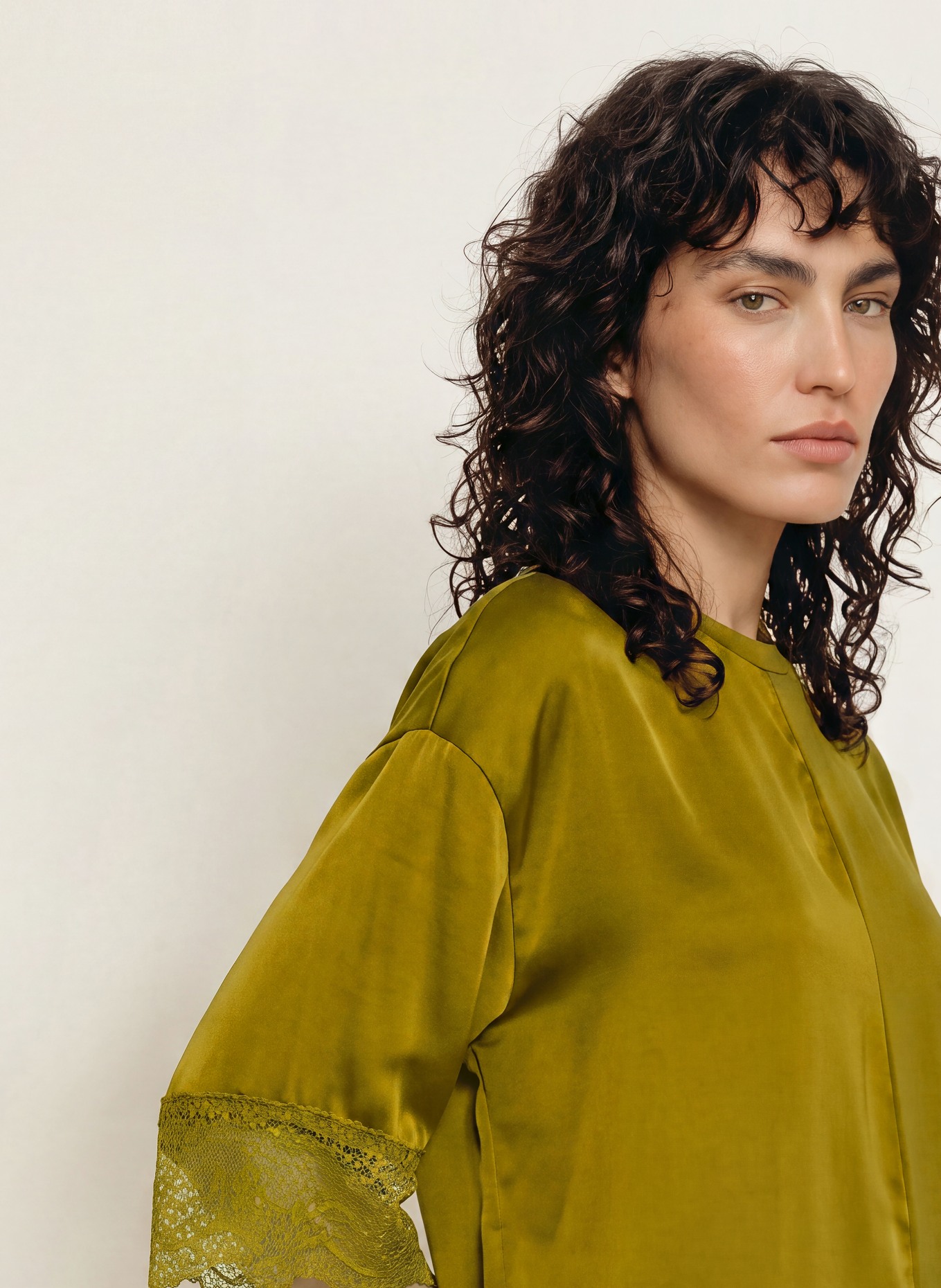 ALLSAINTS LENNY shirt blouse in mixed materials: KHAKI