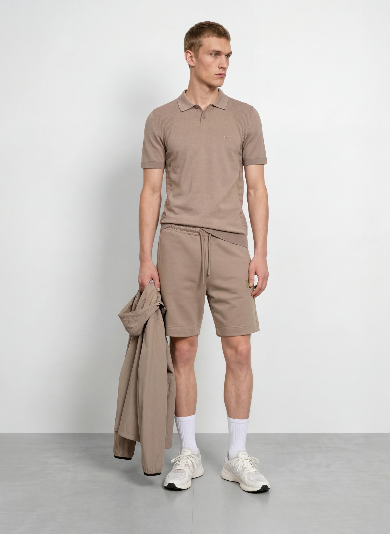 BOSS Stickad pikétröja MOMENTUM LITE Regular Fit: KHAKI