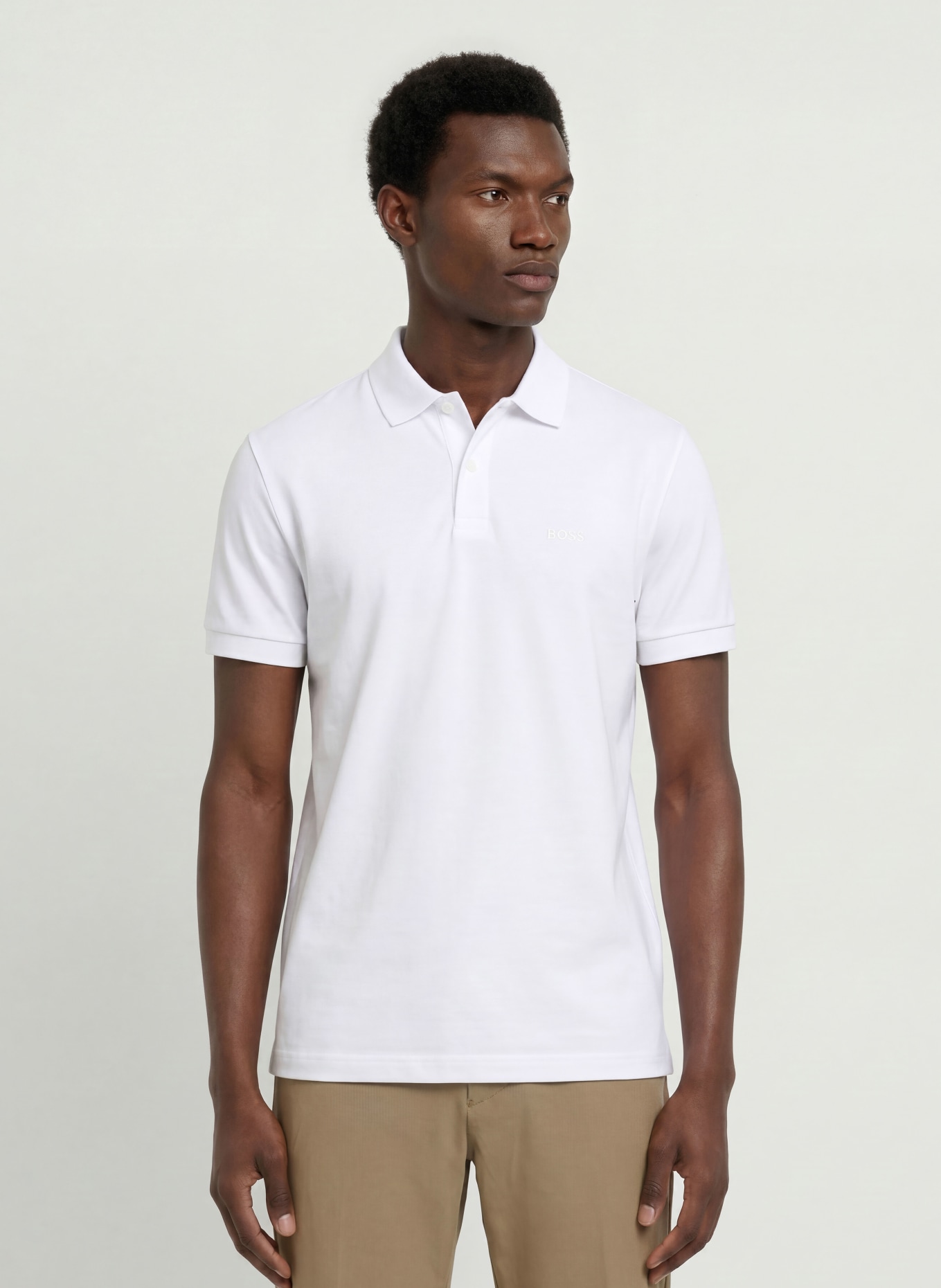 BOSS Tricou polo din jersey PIO: ALB
