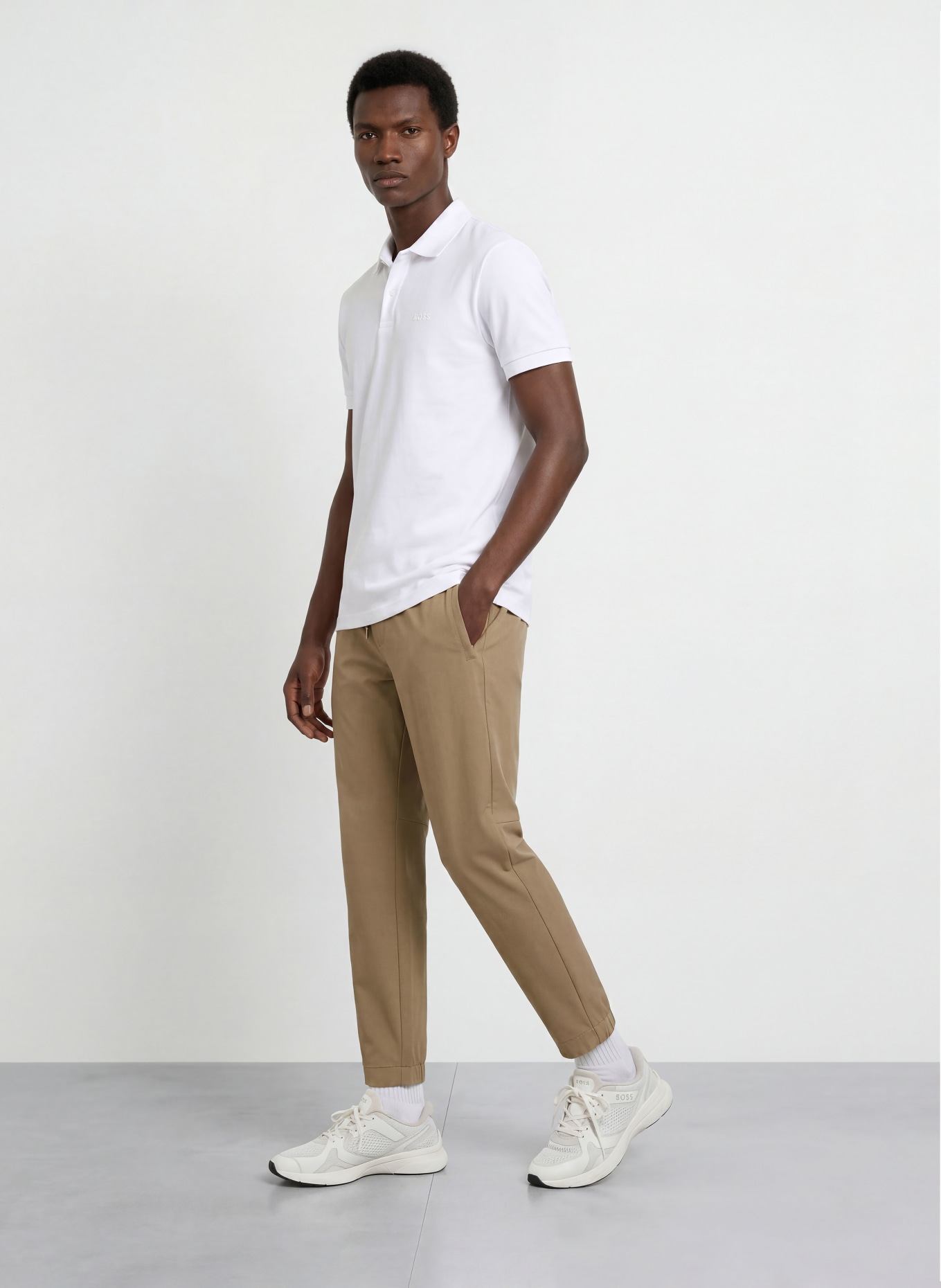 BOSS Tricou polo din jersey PIO: ALB