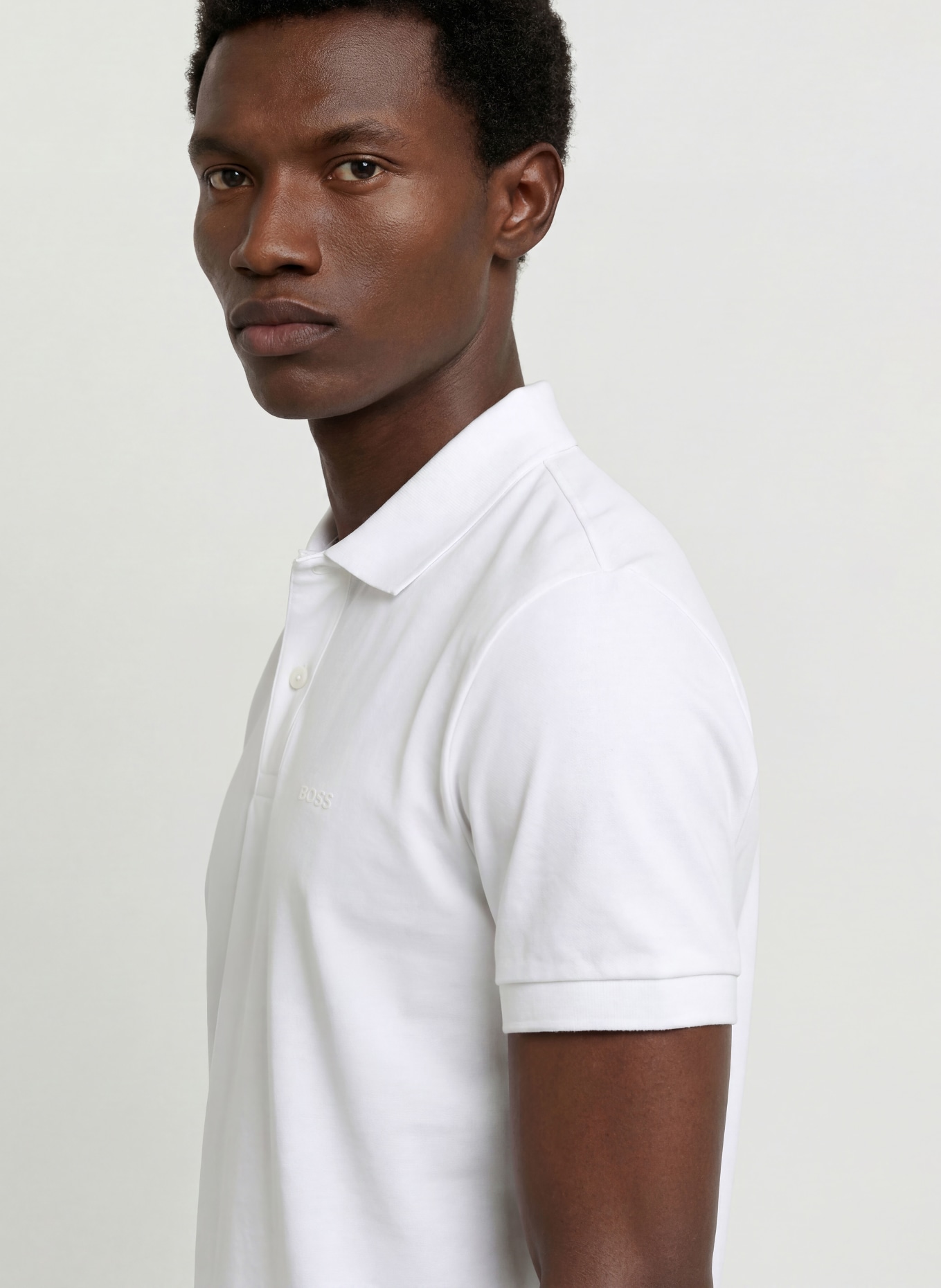 BOSS Tricou polo din jersey PIO: ALB