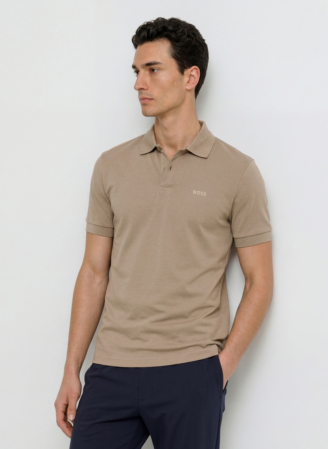BOSS Tricou polo din jersey PIO: KAKI