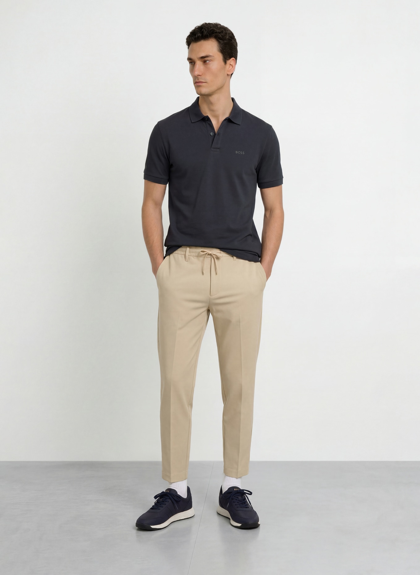 BOSS Tricou polo din jersey PIO: ALBASTRU ÎNCHIS