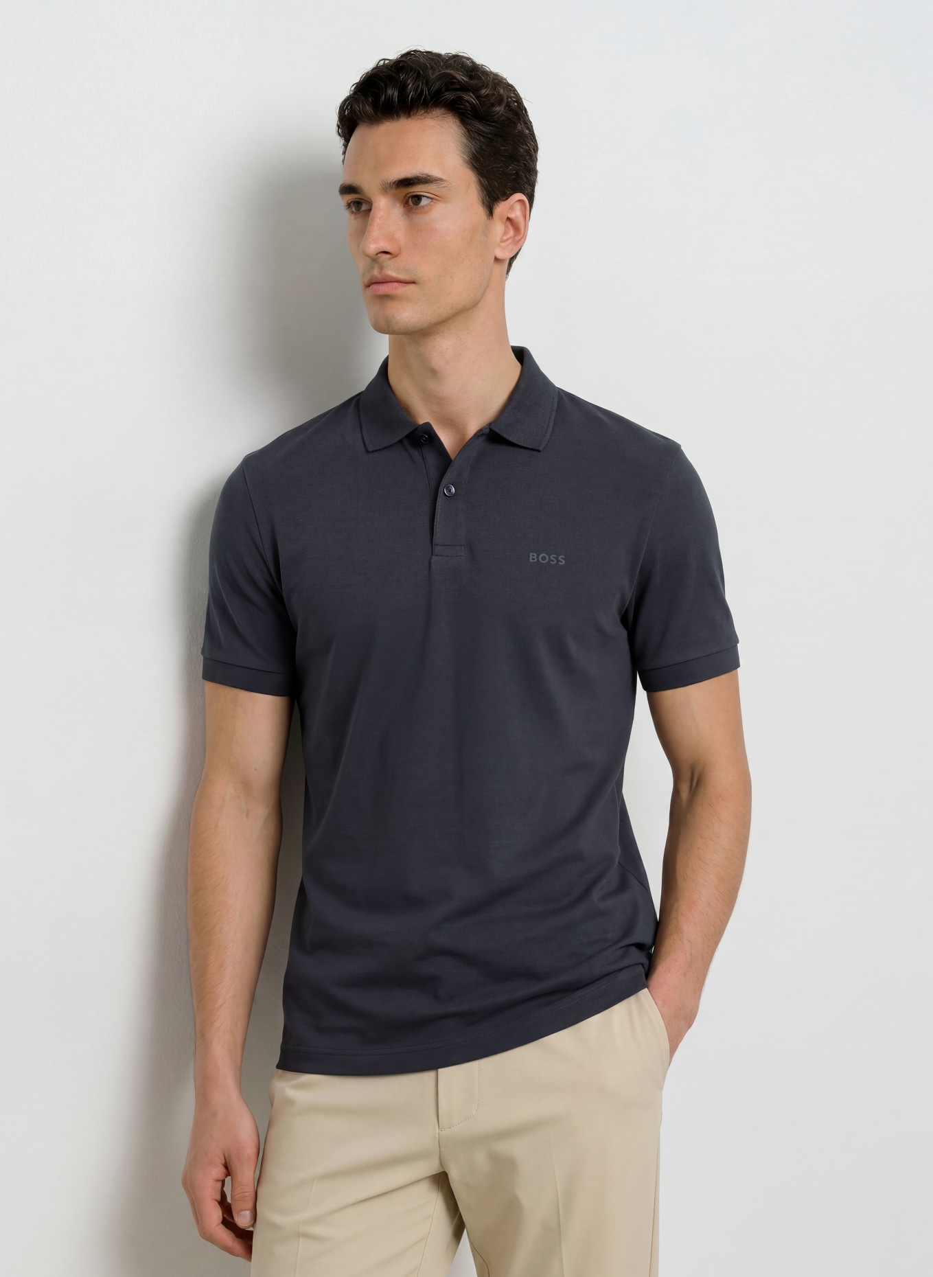 BOSS Tricou polo din jersey PIO: ALBASTRU ÎNCHIS