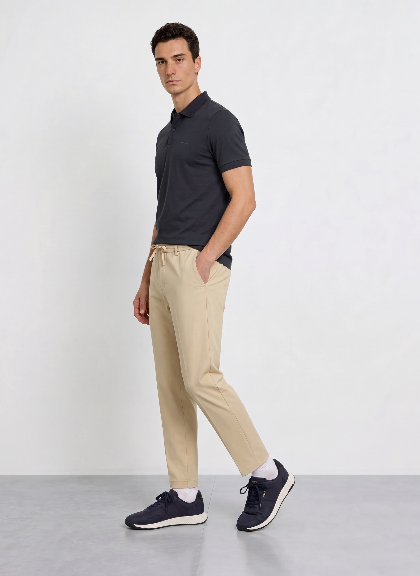BOSS Tricou polo din jersey PIO: ALBASTRU ÎNCHIS