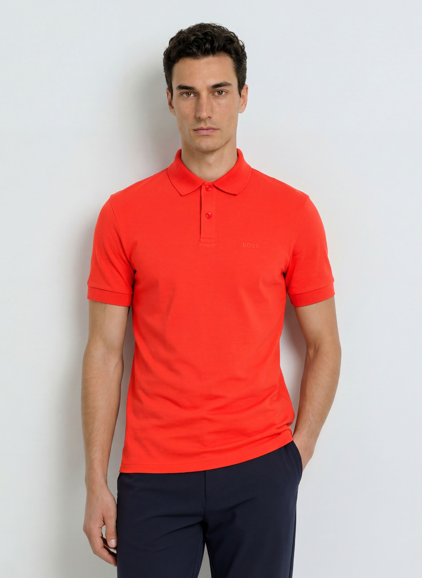BOSS Tricou polo din jersey PIO: ROȘU DESCHIS