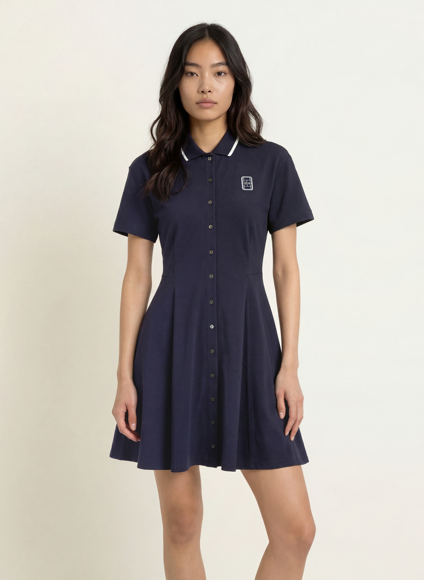 LACOSTE Poloklänning i piqué: MÖRKBLÅ / VIT