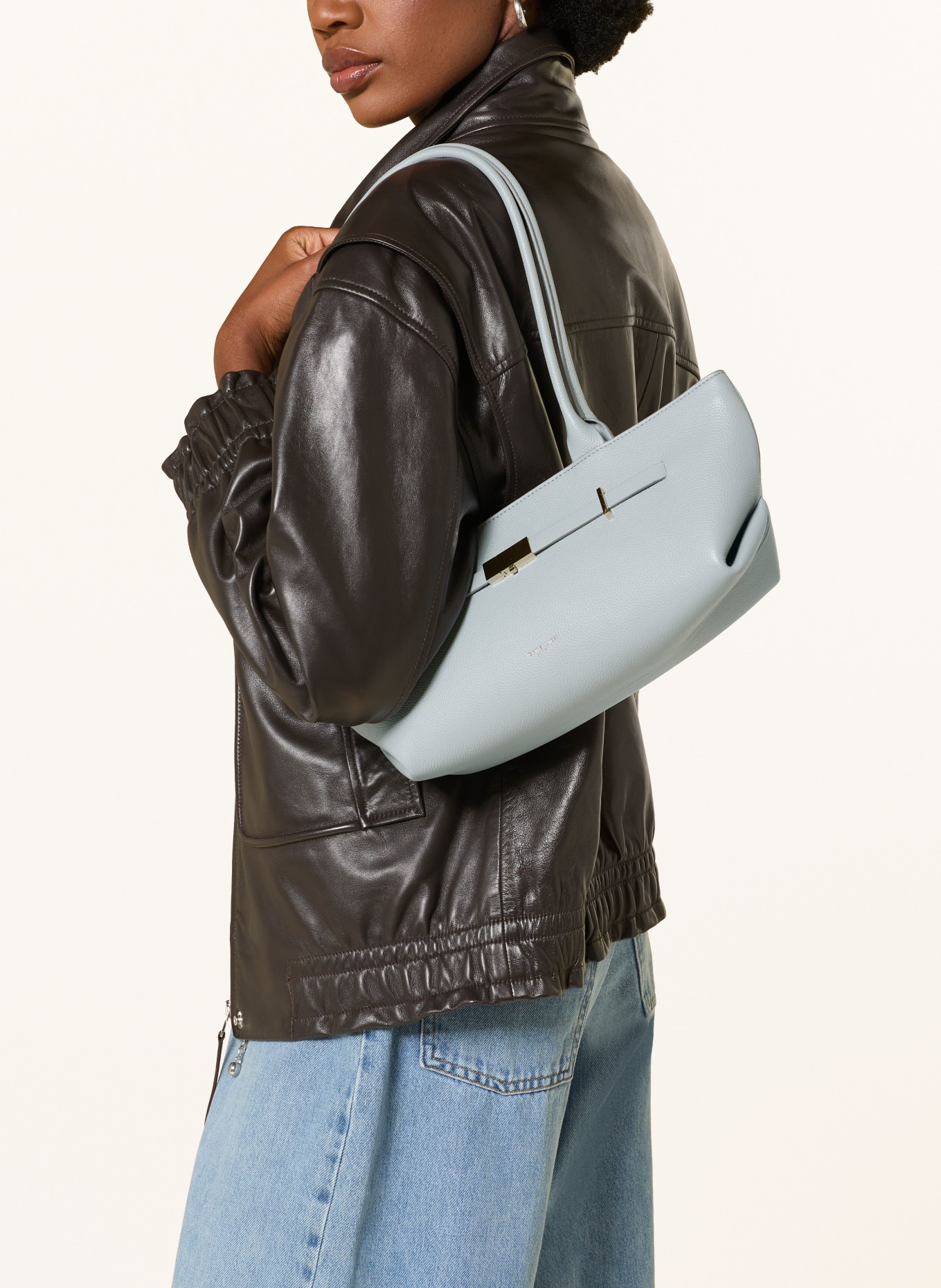 DEMELLIER THE NEW YORK Shoulder Bag: BLUE GRAY / SILVER