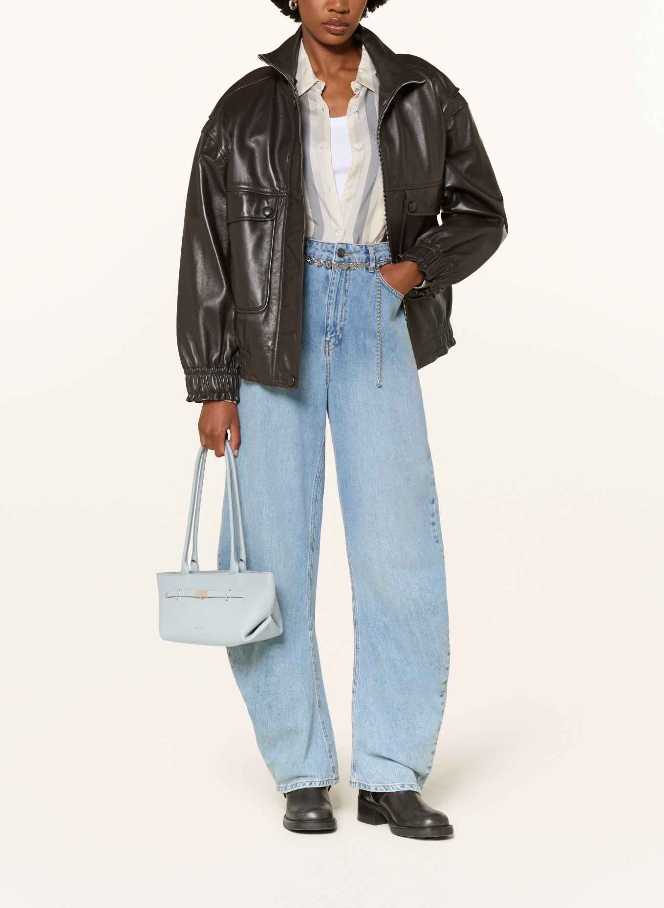 DEMELLIER THE NEW YORK Shoulder Bag: BLUE GRAY / SILVER