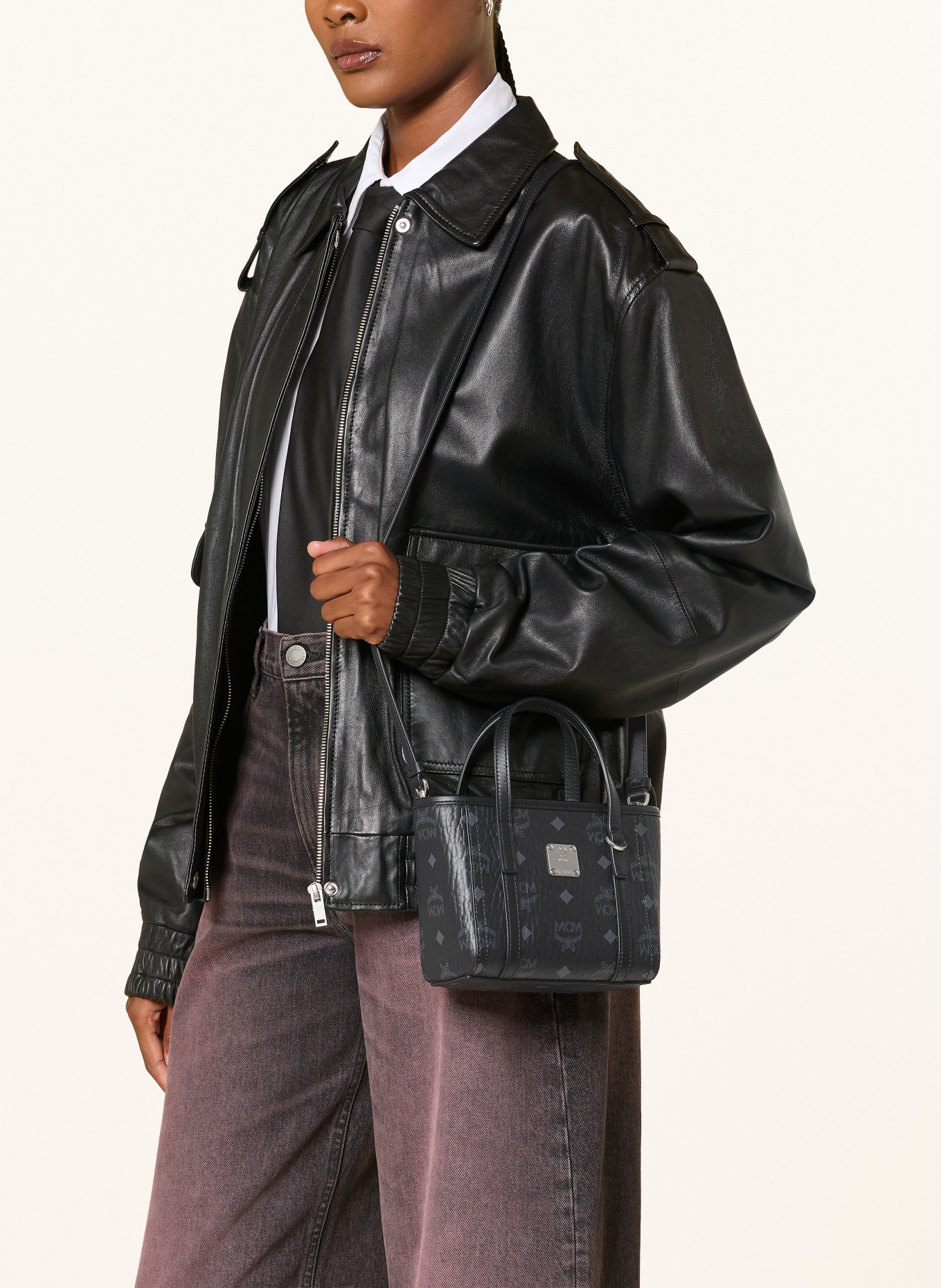 MCM TONI VI Shoulder Bag: BLACK / SILVER / DARK GRAY