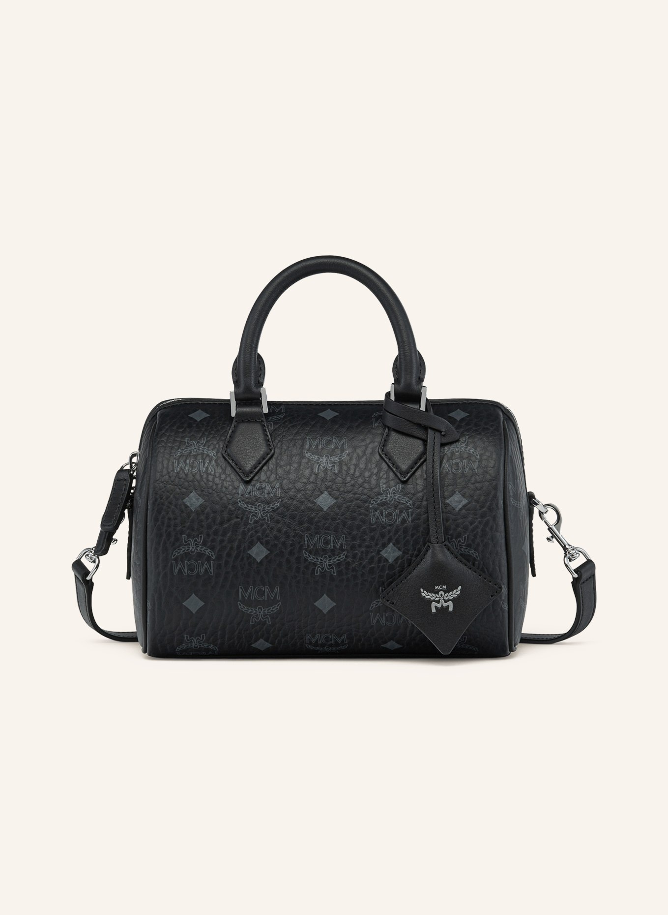 MCM ELLA BOSTON VISETOS handbag: BLACK / SILVER / LIGHT GRAY