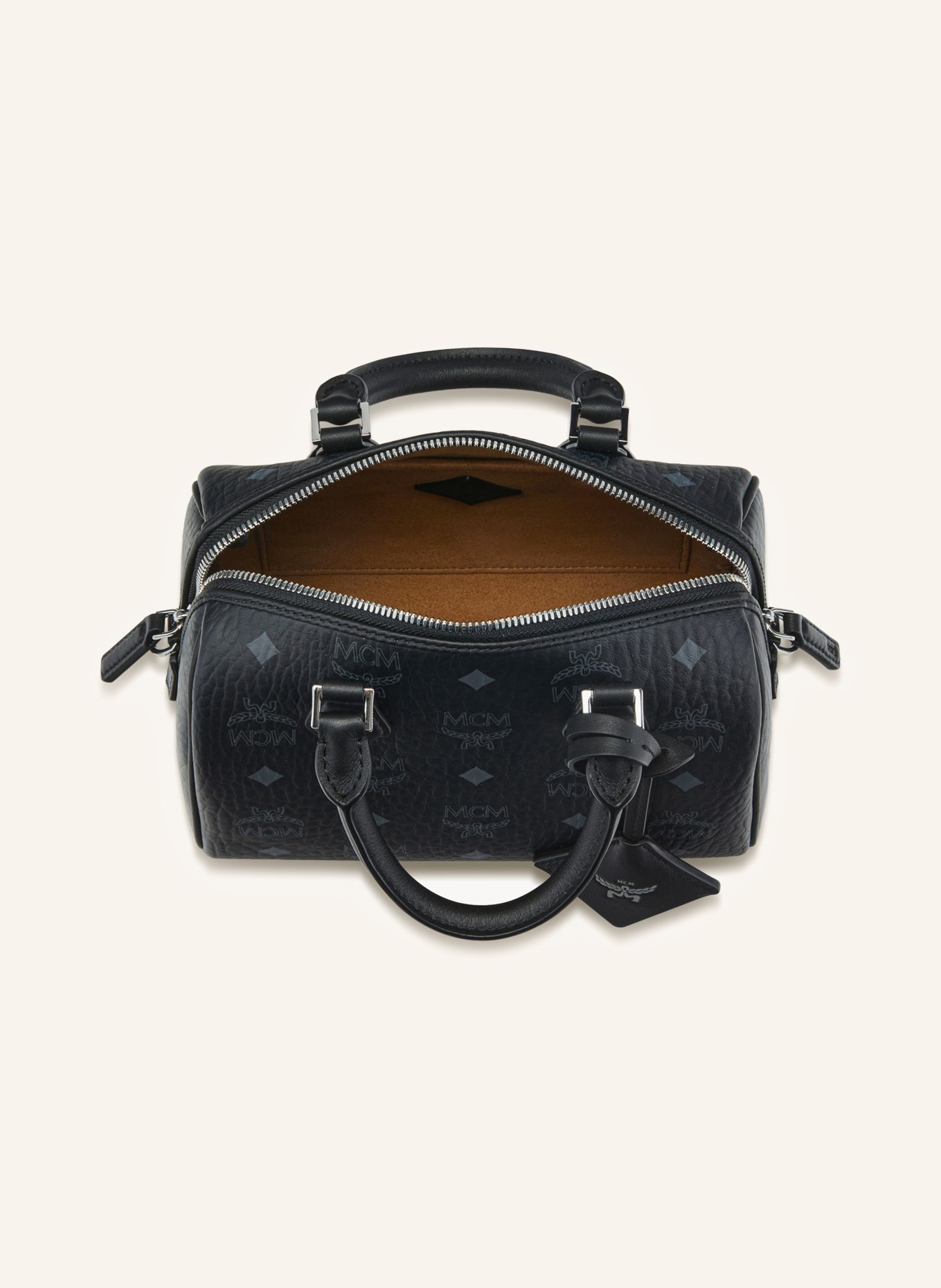 MCM ELLA BOSTON VISETOS handbag: BLACK / SILVER / LIGHT GRAY
