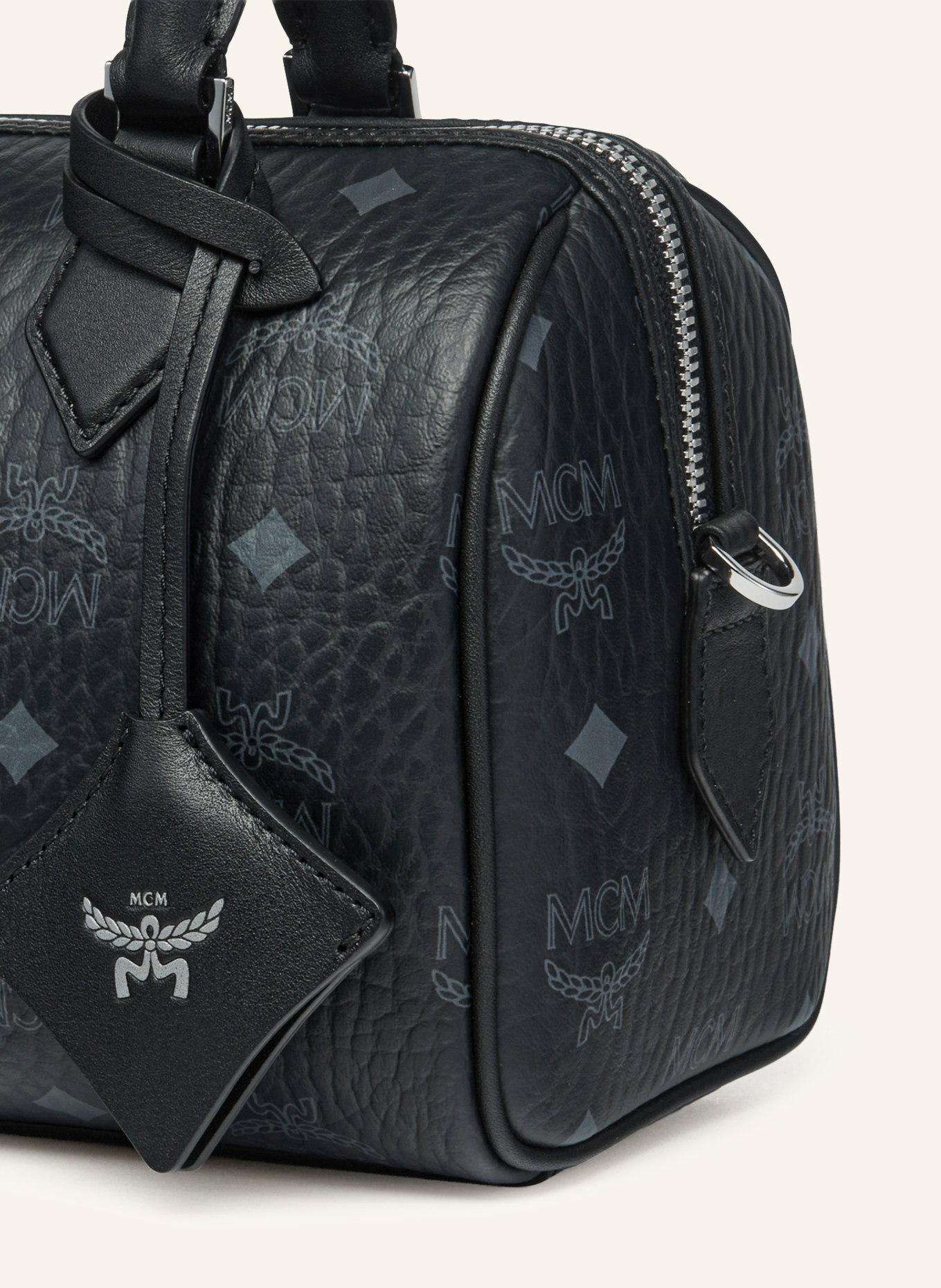 MCM ELLA BOSTON VISETOS handbag: BLACK / SILVER / LIGHT GRAY