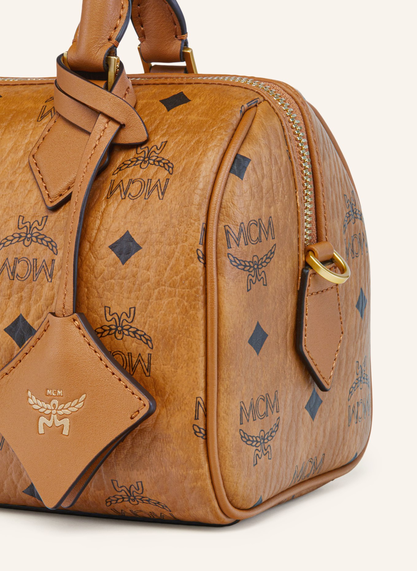 MCM ELLA BOSTON VISETOS handbag: COGNAC / GOLD / BLACK