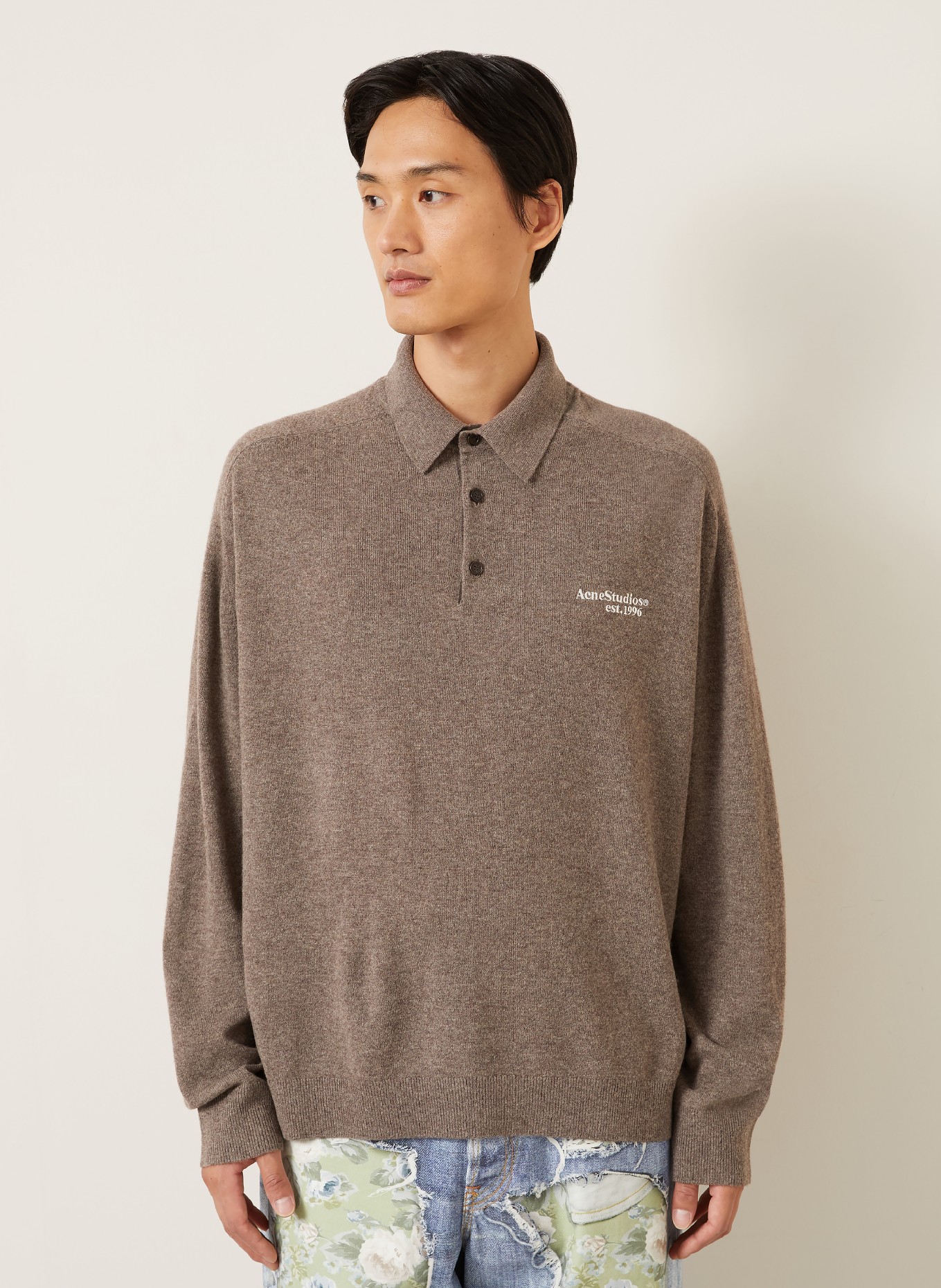 Acne Studios Tricou polo din tricot: TAUPE