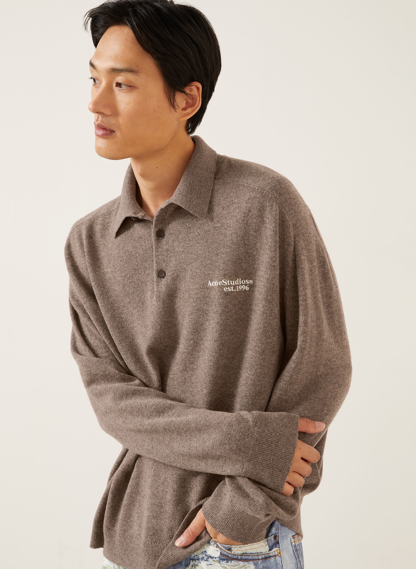 Acne Studios Tricou polo din tricot: TAUPE
