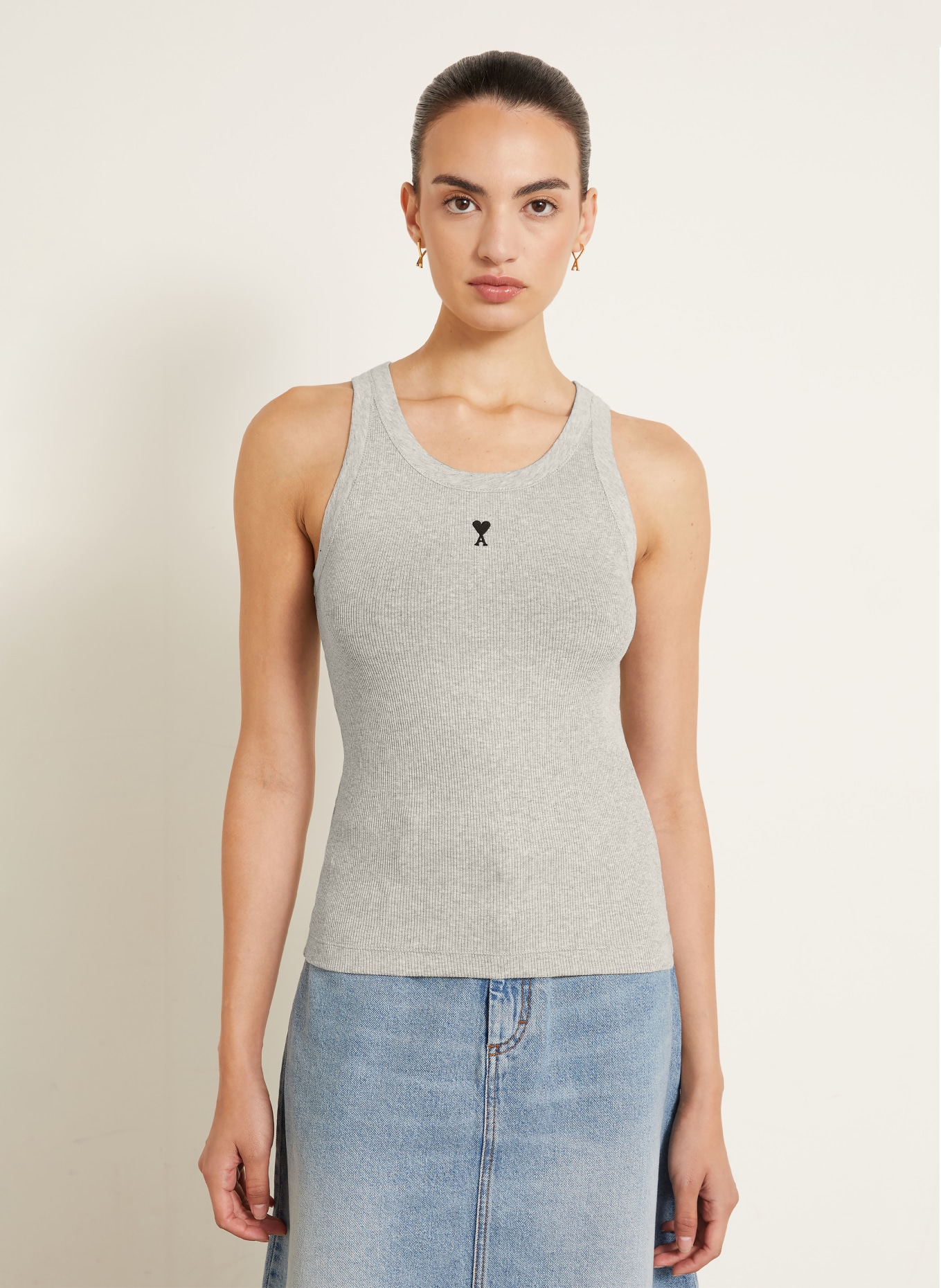 AMI PARIS Top: LICHTGRIJS / ZWART
