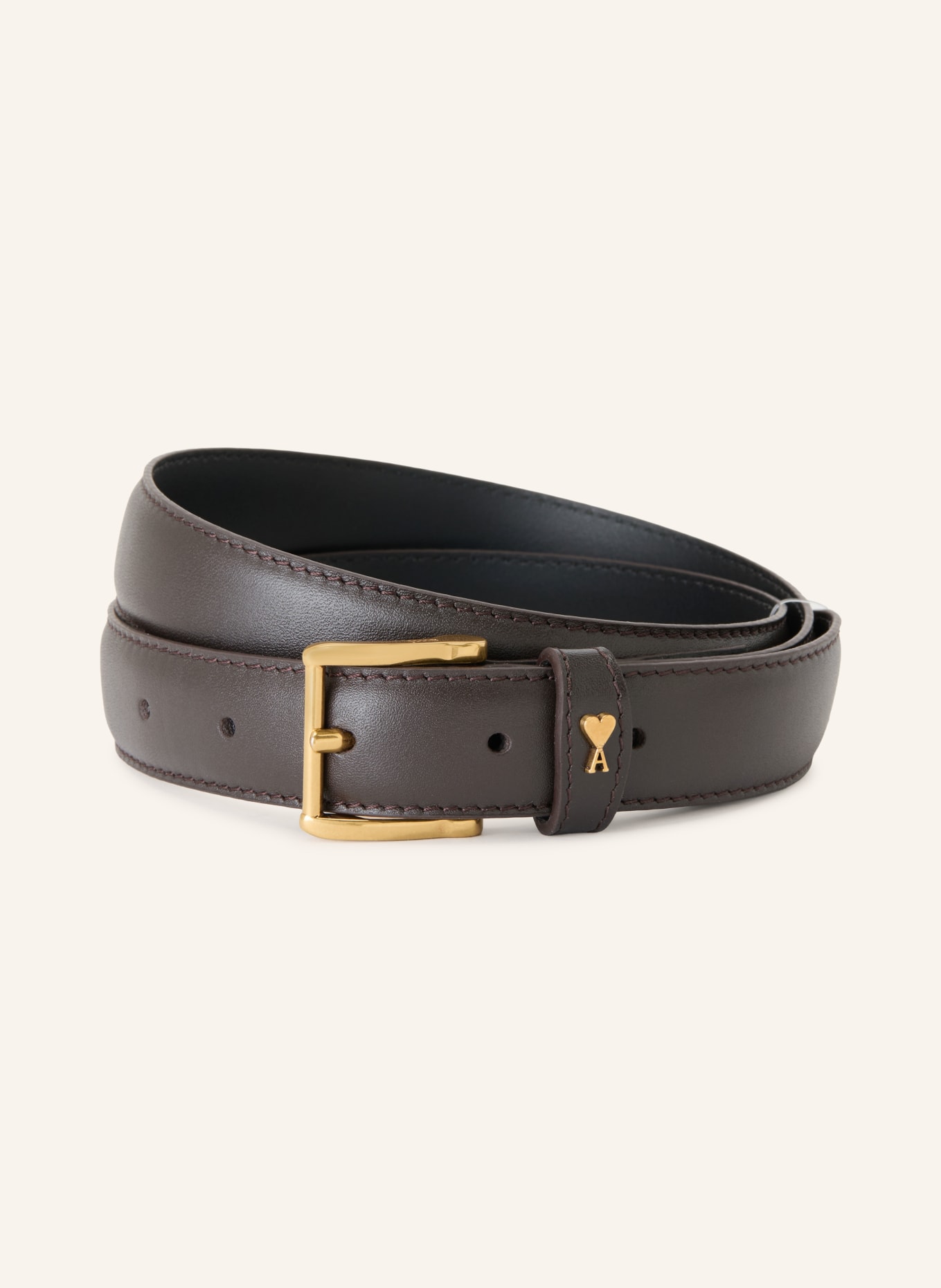 AMI PARIS leren riem: MARRON FONCÉ / GOUD