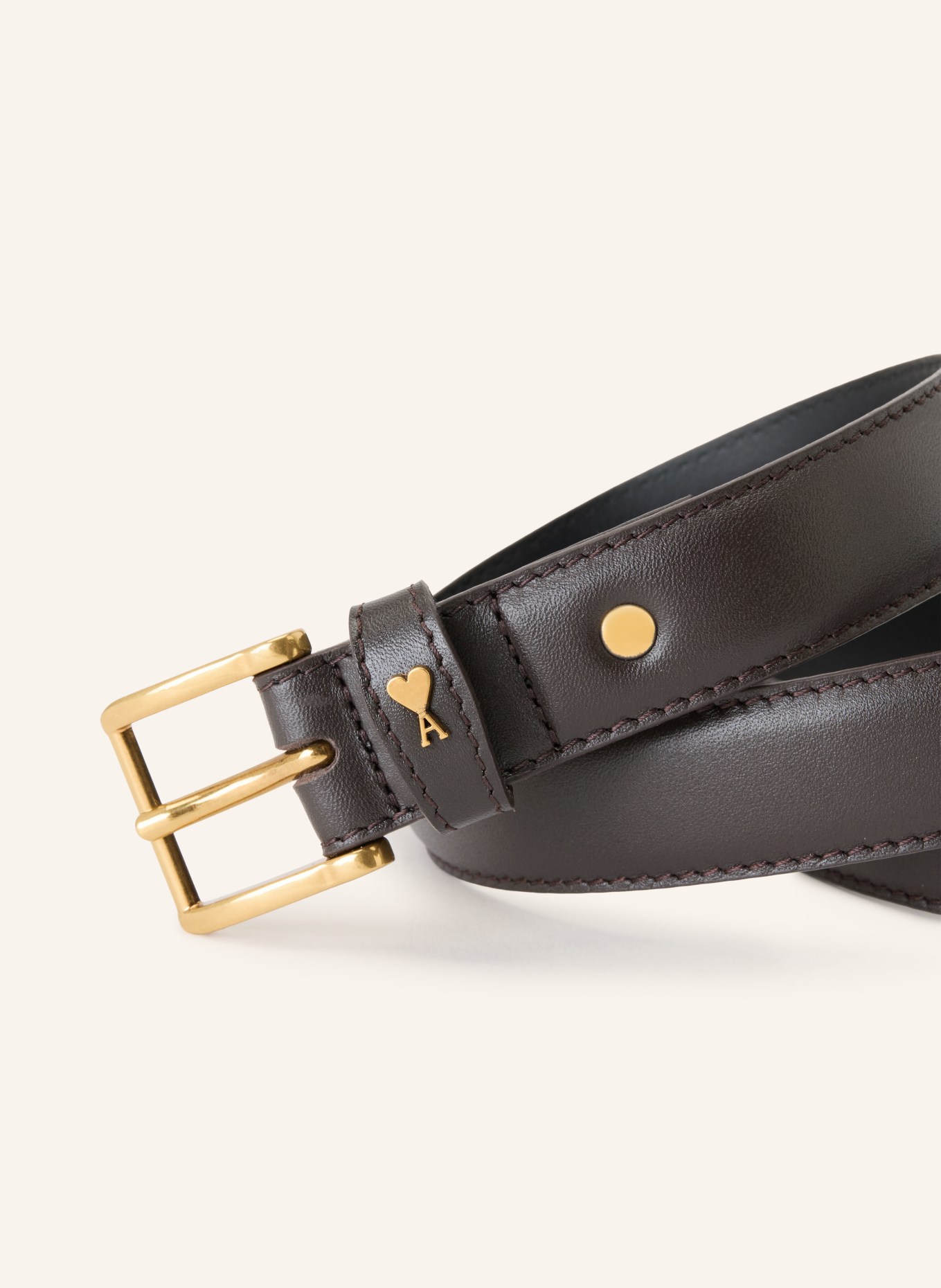 AMI PARIS leren riem: MARRON FONCÉ / GOUD