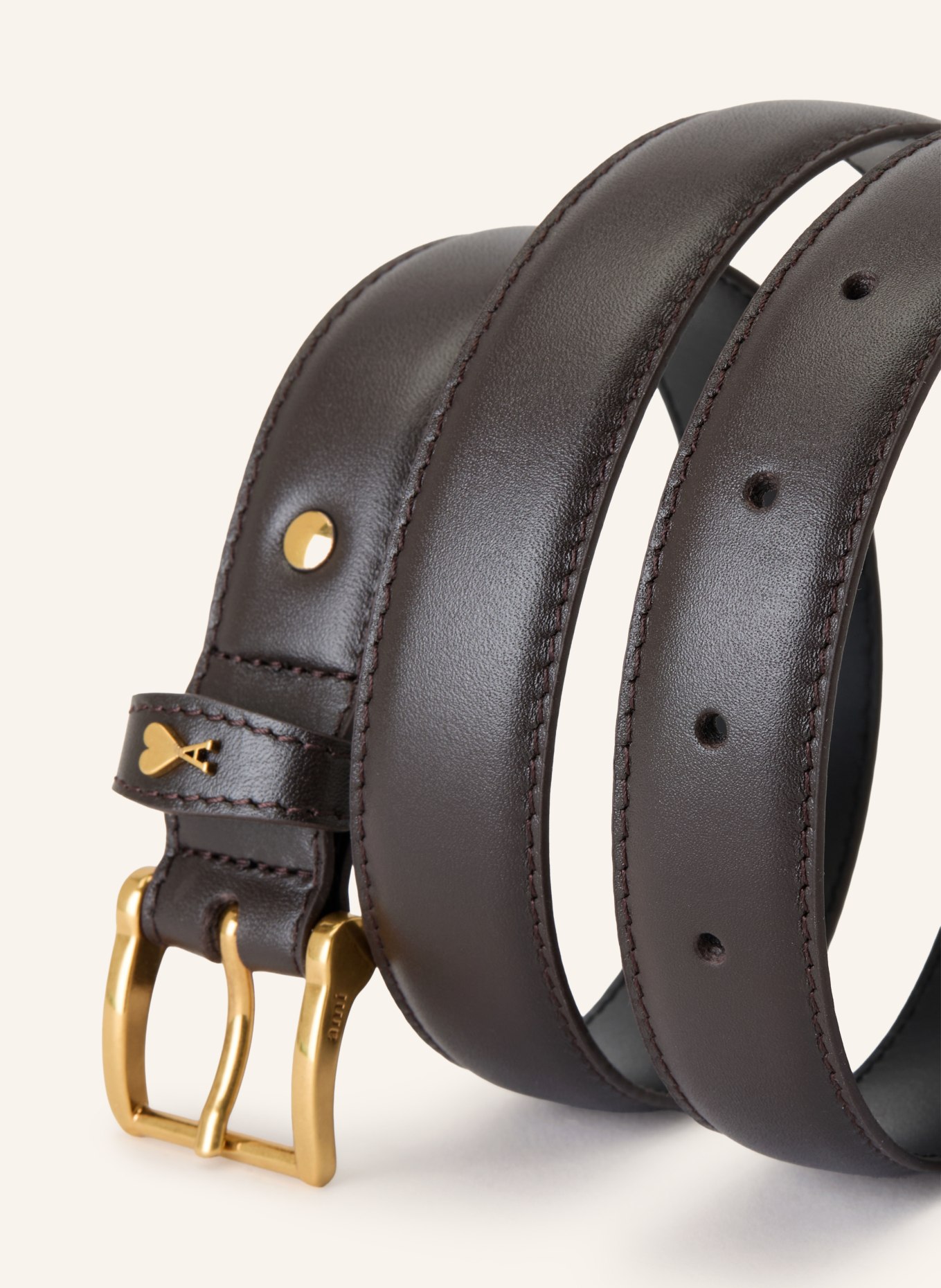 AMI PARIS leren riem: MARRON FONCÉ / GOUD