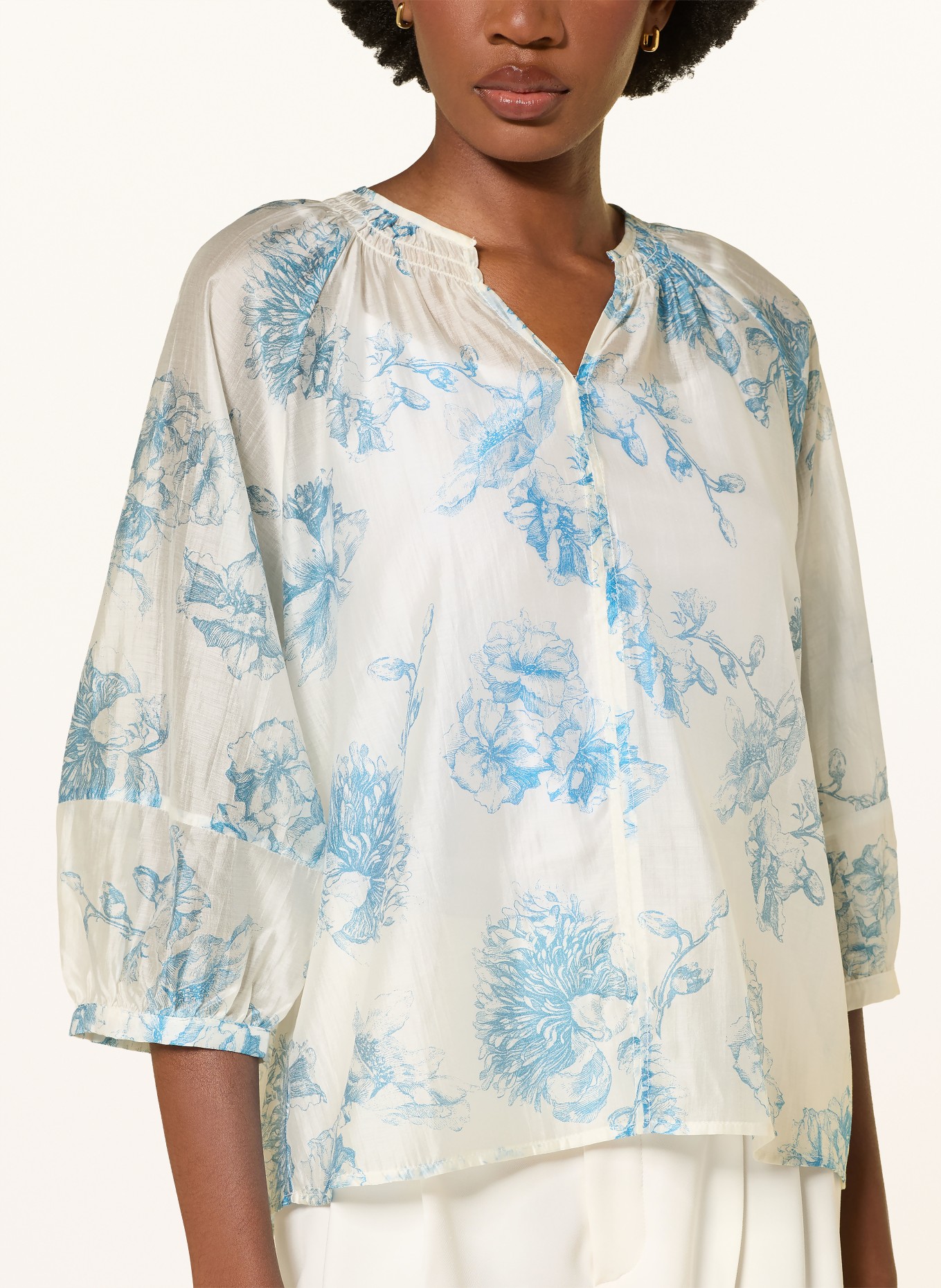 MSCH COPENHAGEN Blusenshirt MSCHEVANGELIA mit 3/4-Arm: ECRU / BLAU