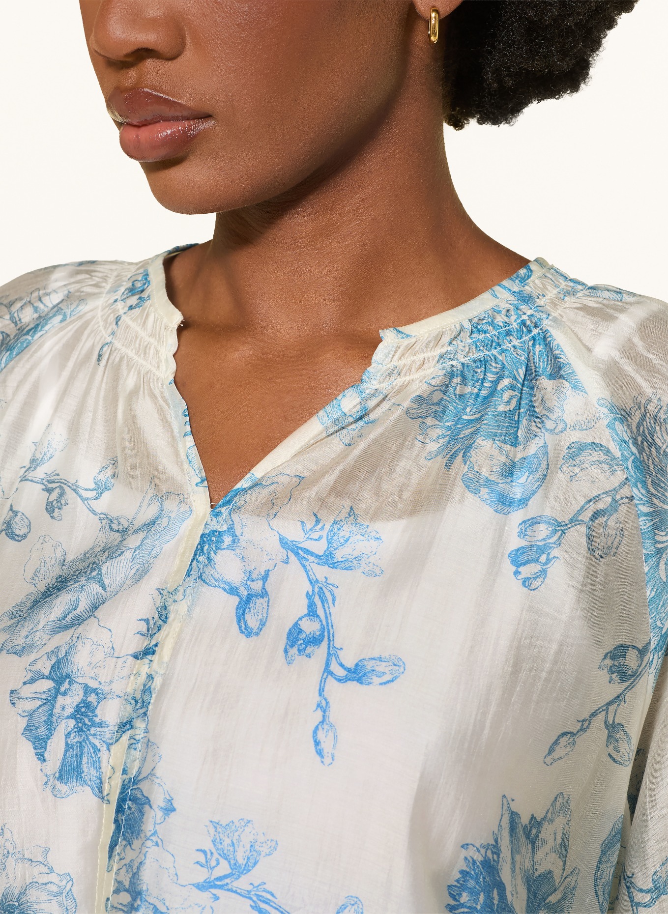 MSCH COPENHAGEN Blusenshirt MSCHEVANGELIA mit 3/4-Arm: ECRU / BLAU